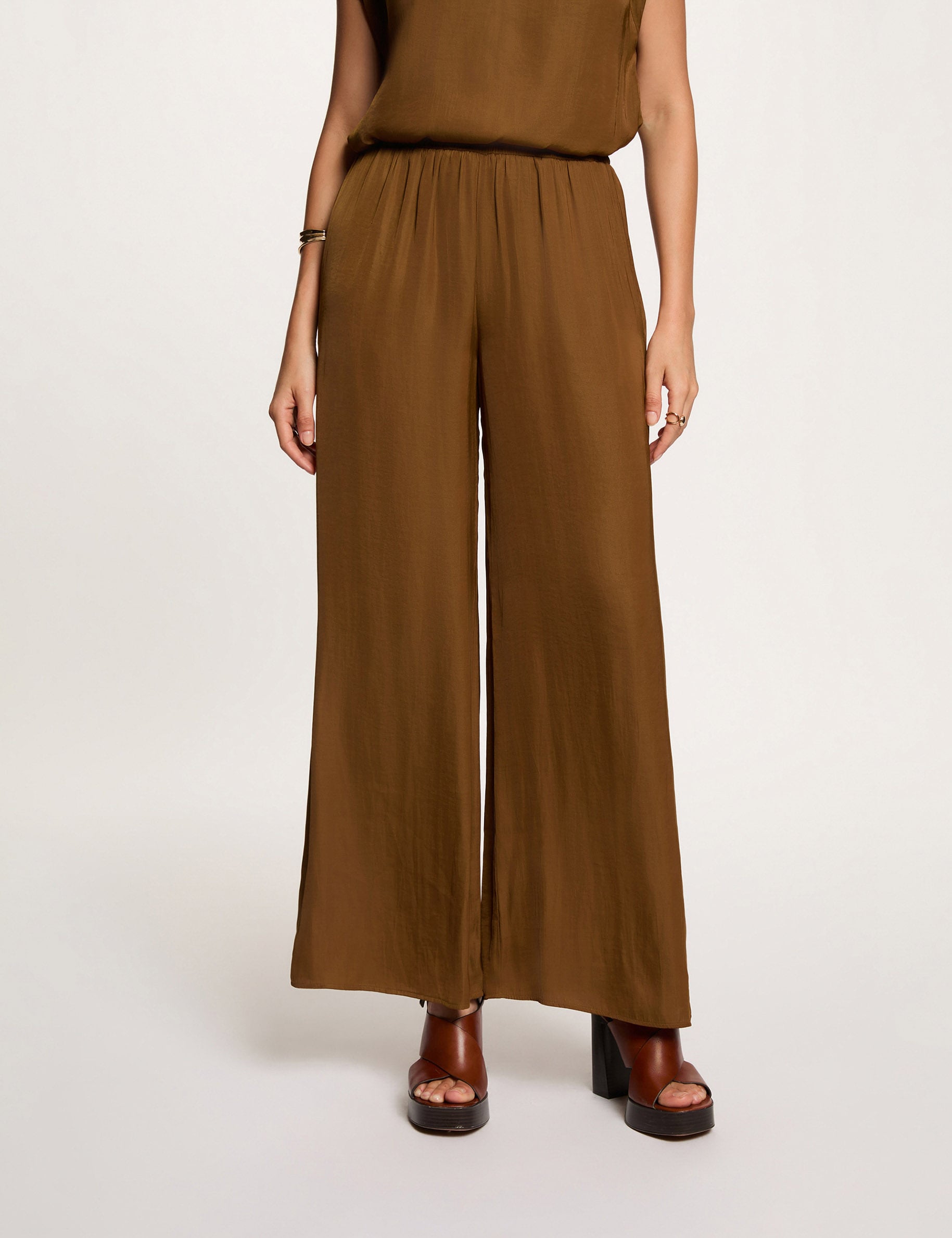 Pantalon large fluide camel femme