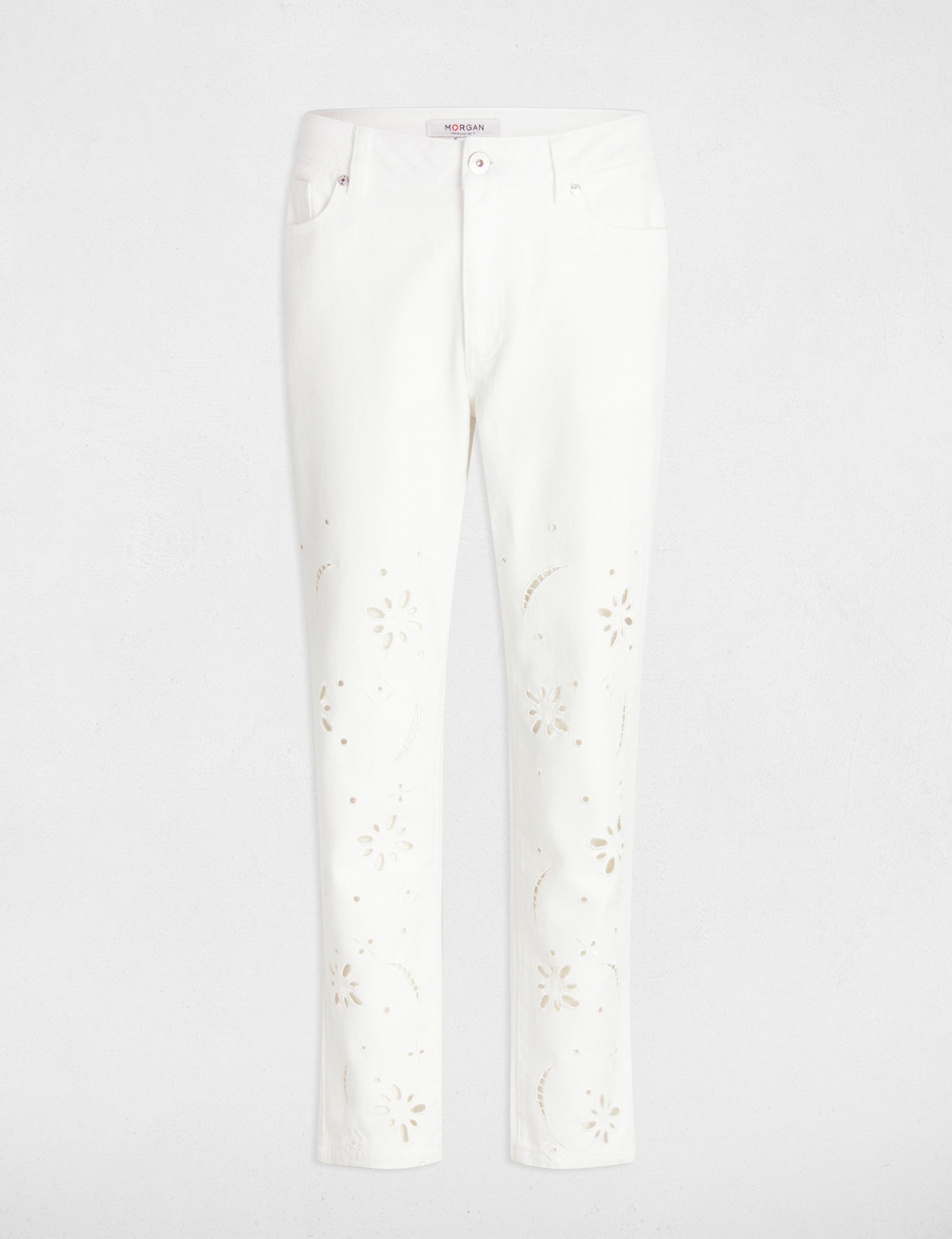 jeans droit brode blanc femme Jeans droit brodé blanc femme