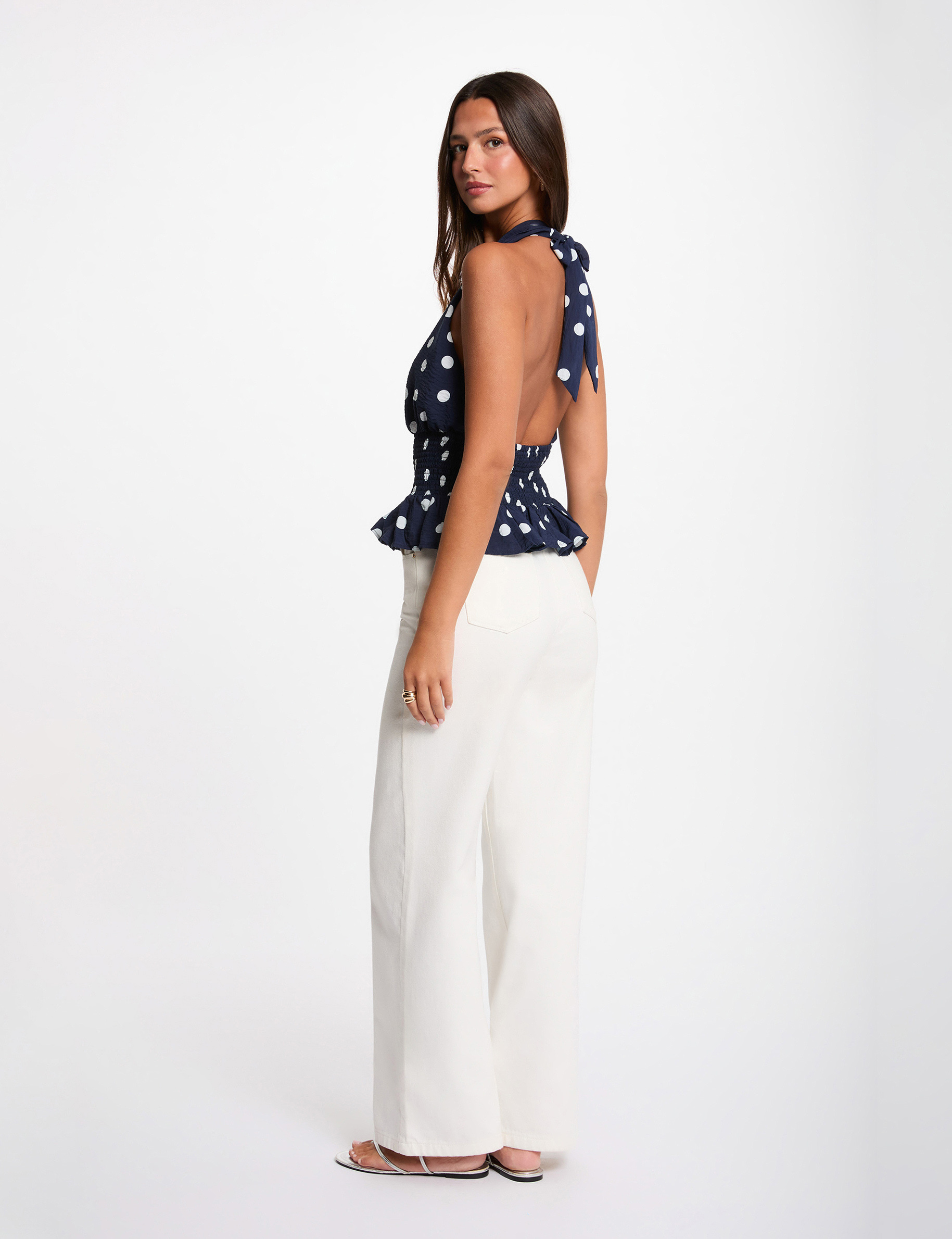 Top sans manches col v bleu marine femme