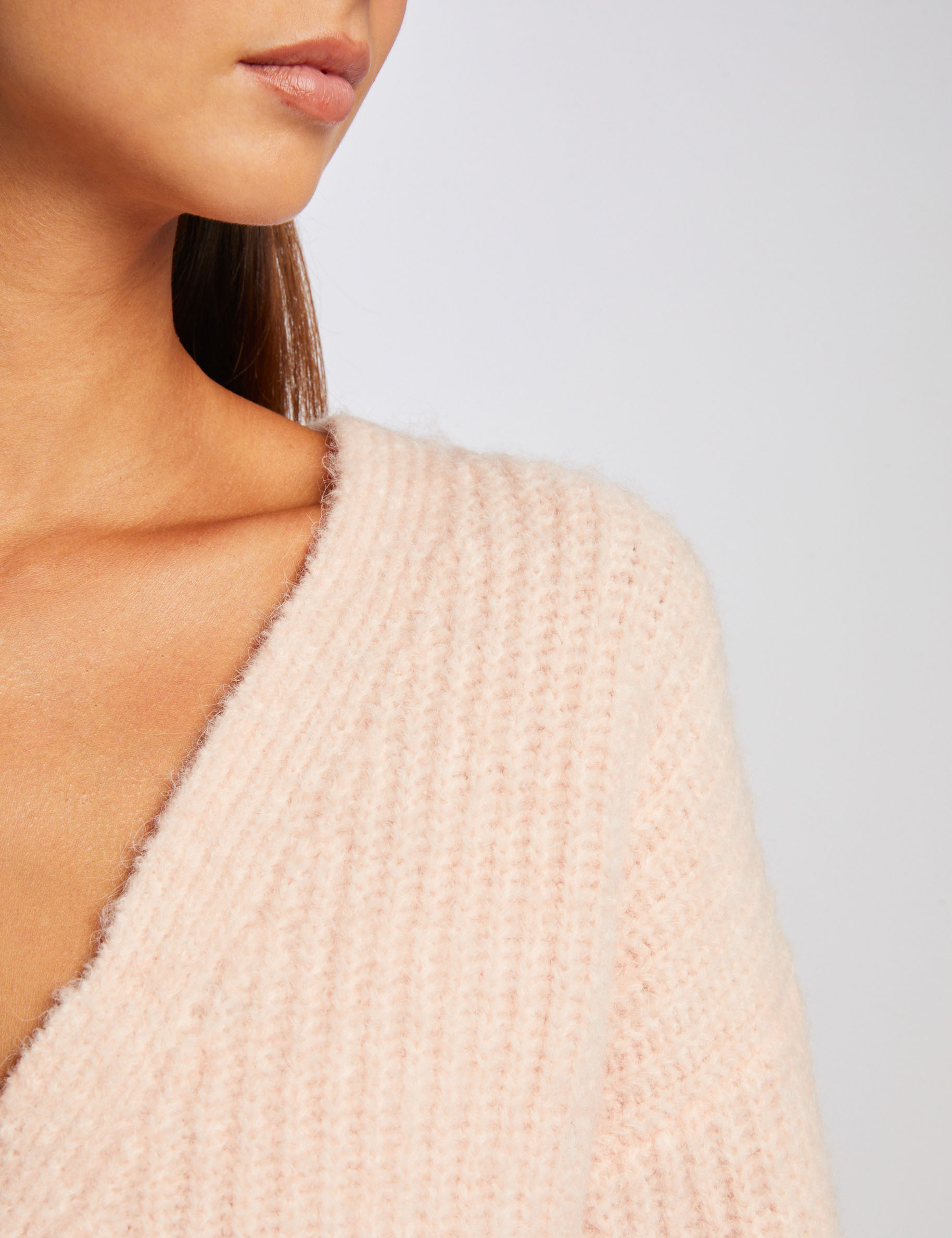 gilet droit boutonne col en v rose femme Gilet droit boutonné col en V rose femme