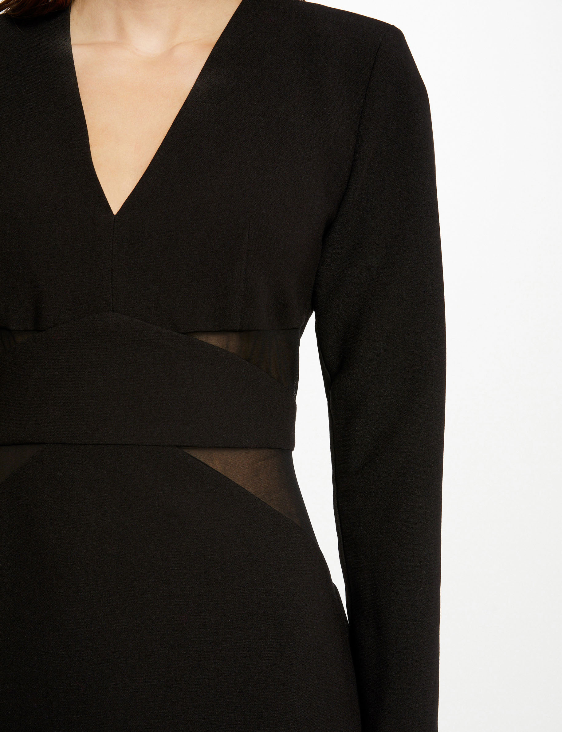 Robe ajustée détails semi-transparents noir femme