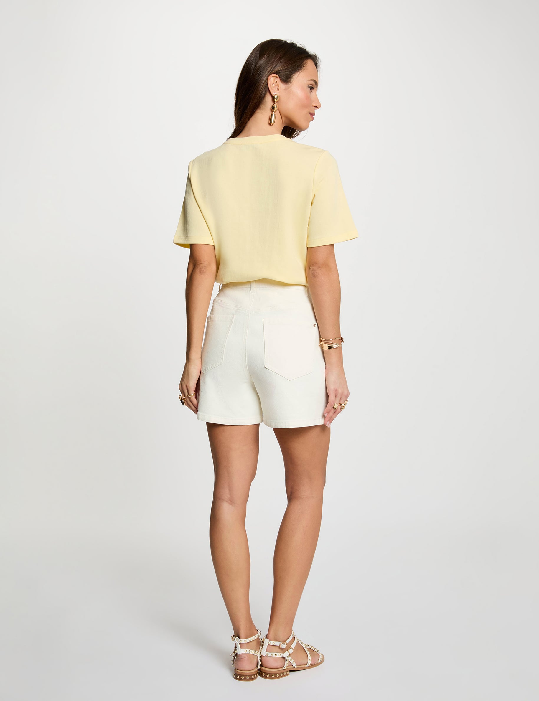 T-shirt droit col rond jaune pastel femme