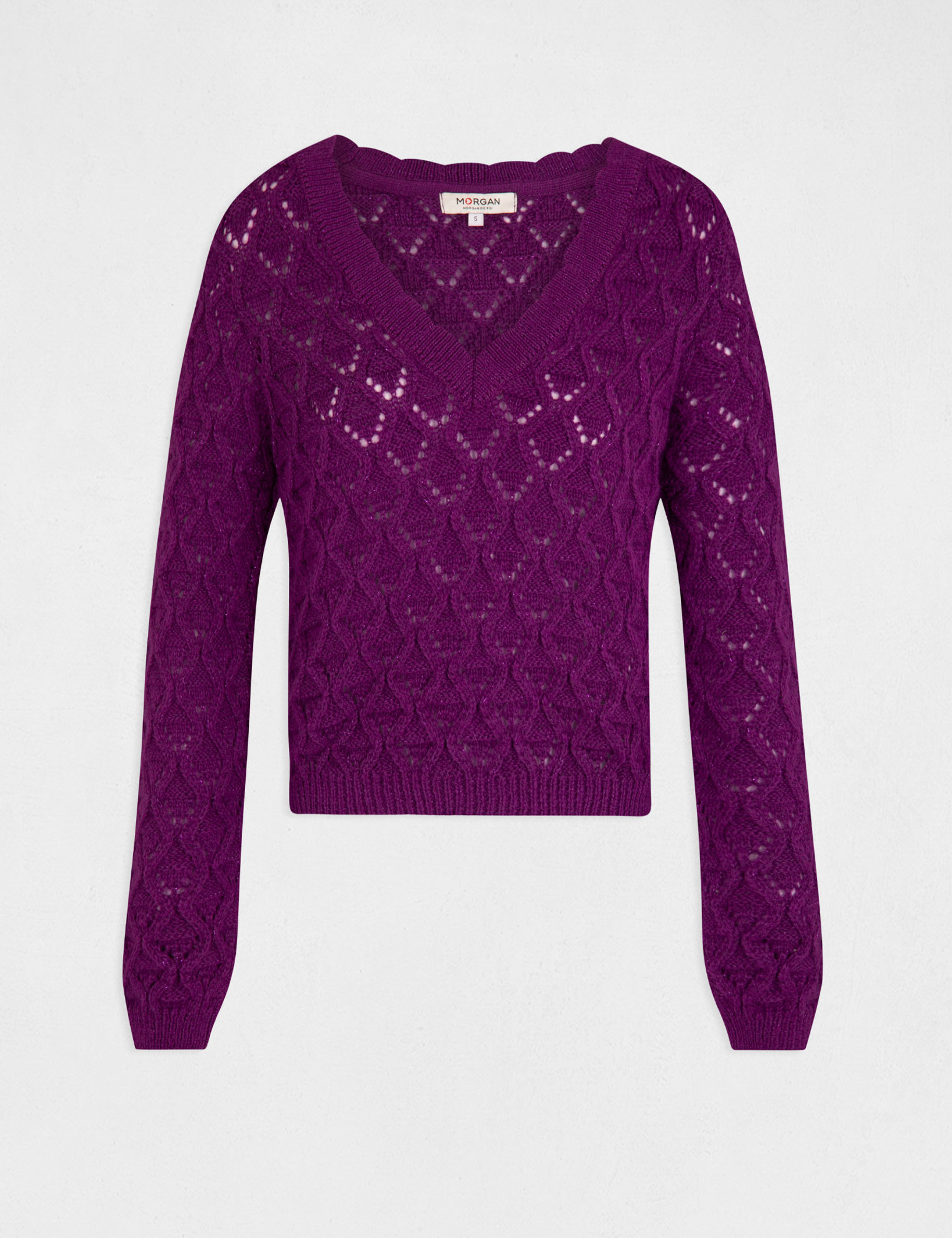 Pull manches longues à col en V violet femme Pull manches longues à col en V violet femme