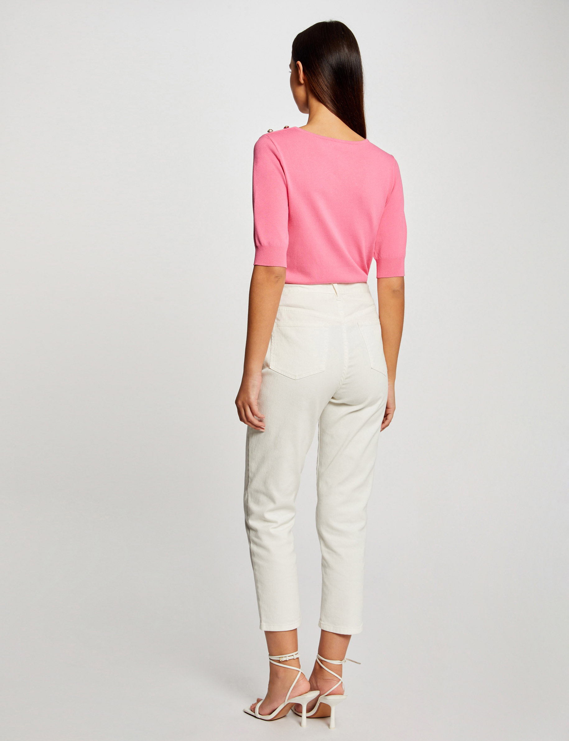 pull manches 34 avec boutons rose femme Pull manches 3/4 avec boutons rose femme
