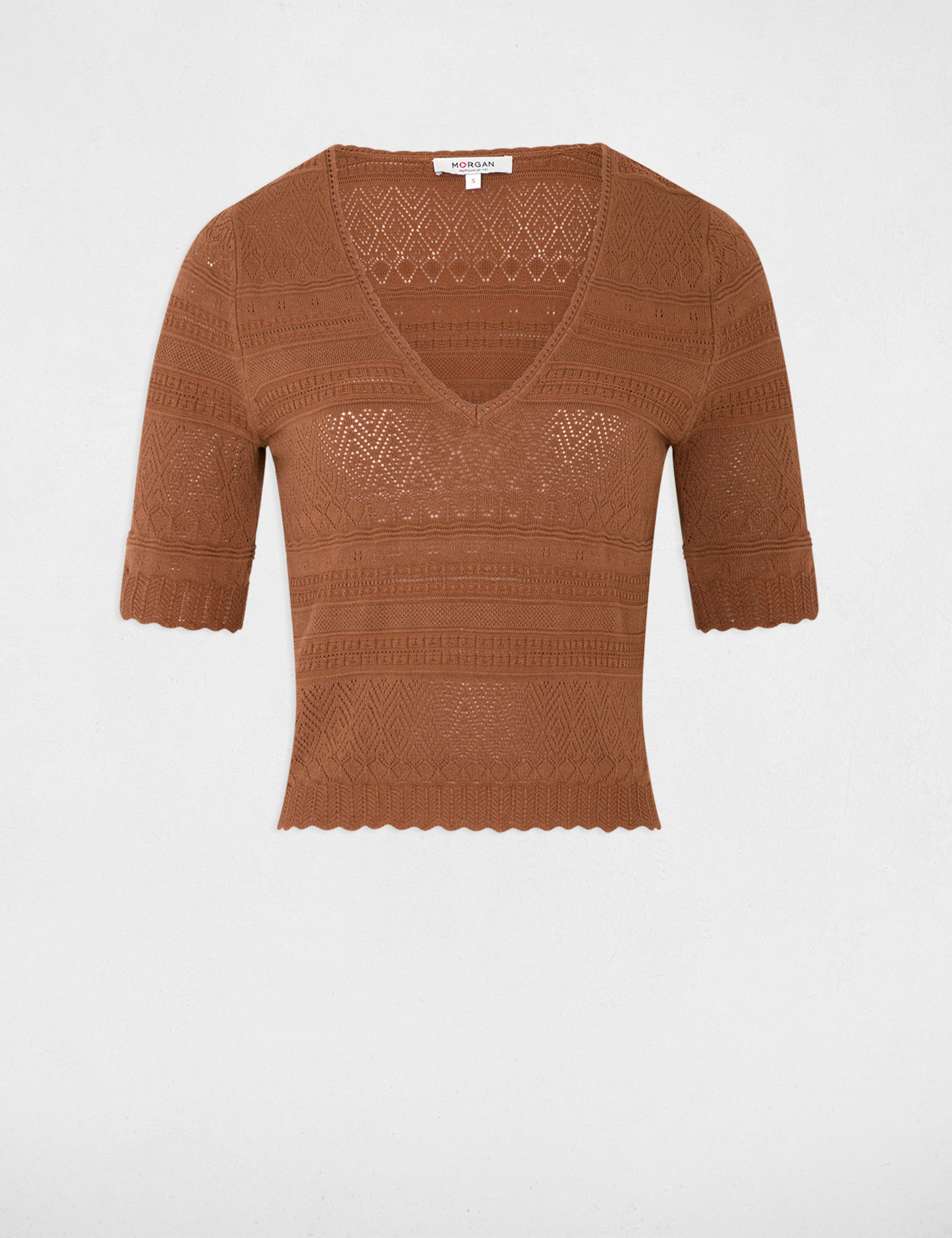 pull manches courtes marron cognac femme Pull manches courtes marron cognac femme