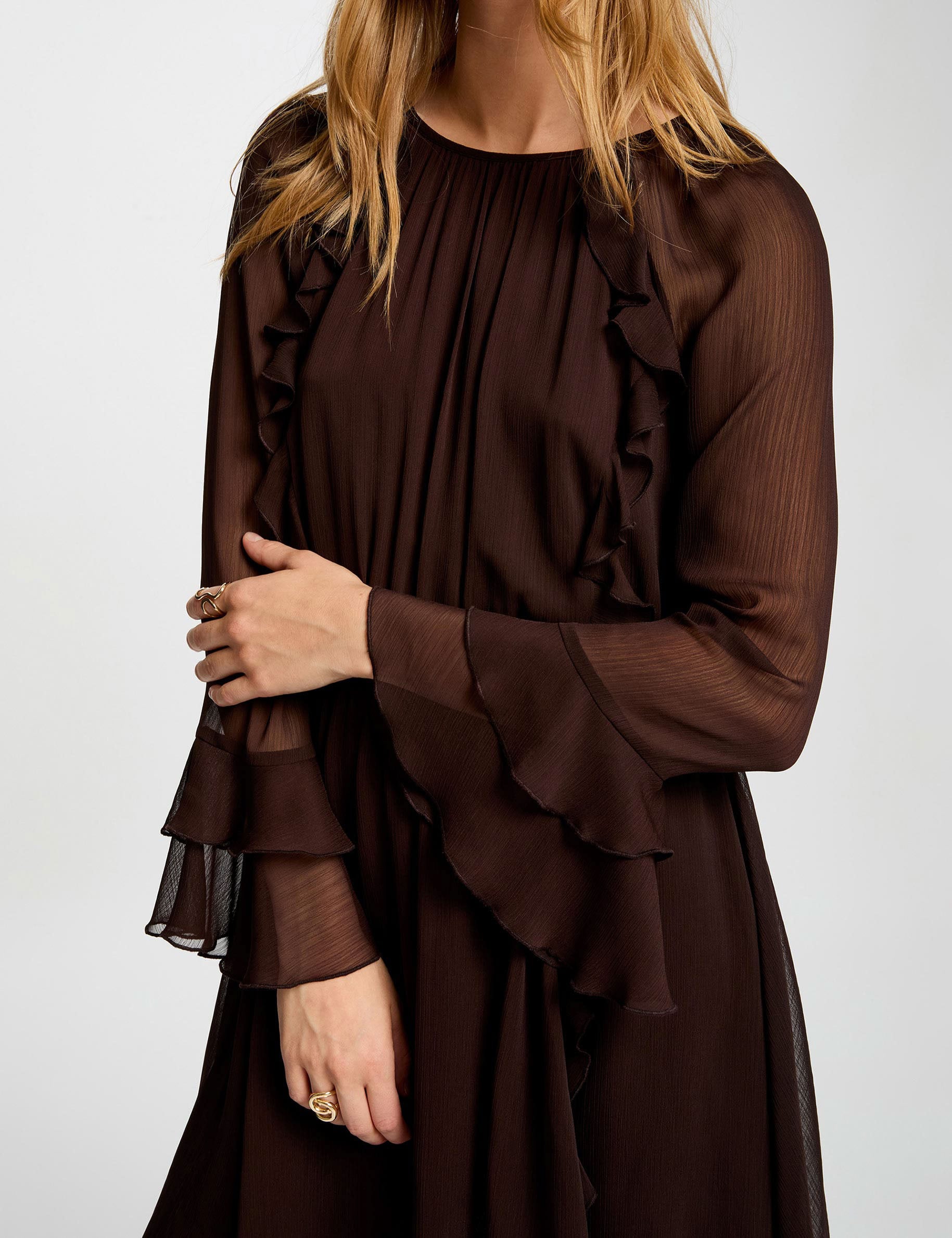 Robe courte fluide marron fonc&eacute; femme