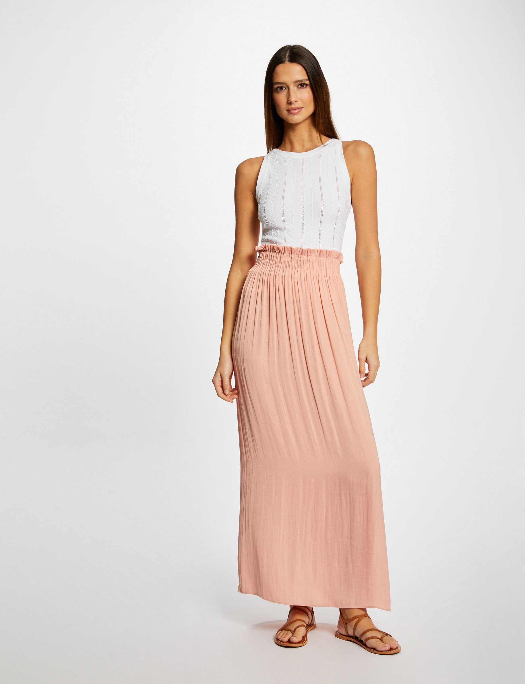 Débardeur pull avec bretelles croisées ecru femme Débardeur pull avec bretelles croisées ecru femme