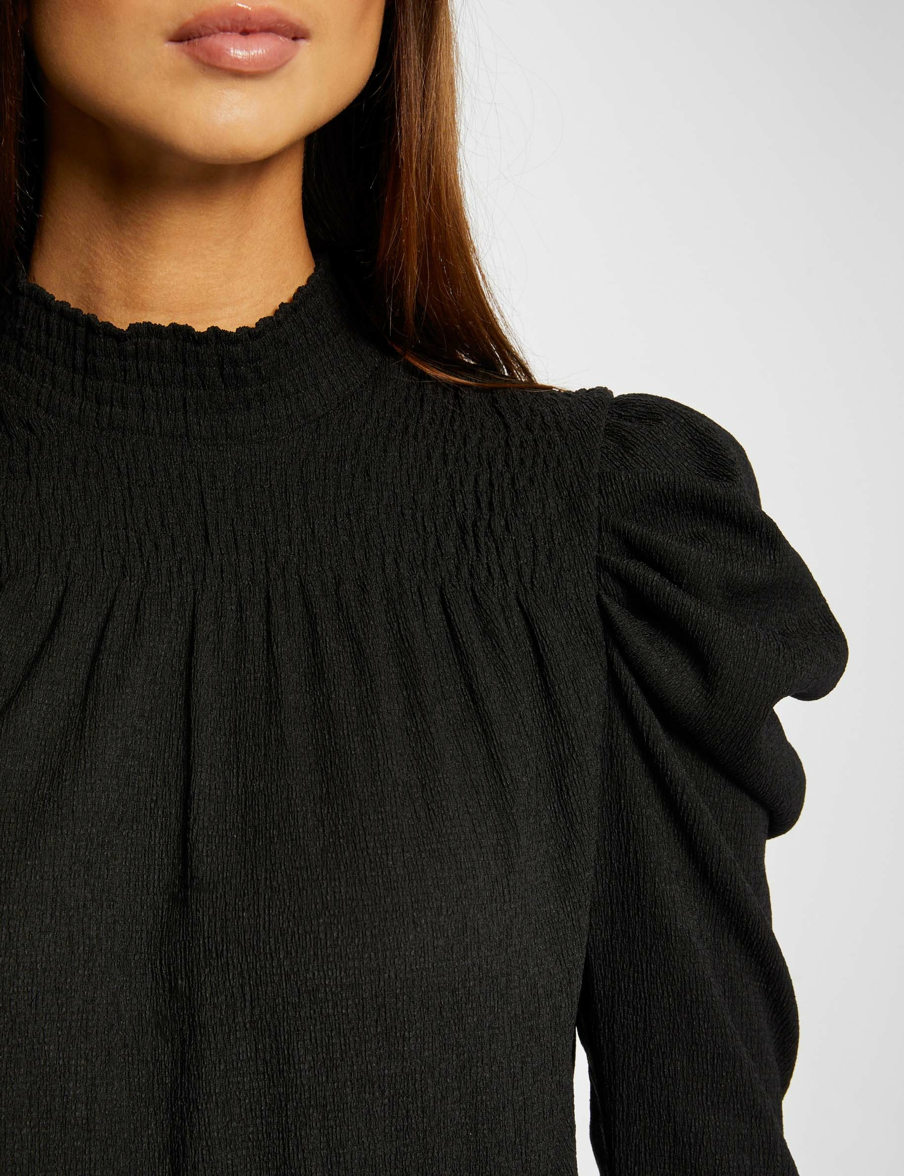T-shirt manches longues smocké noir femme T-shirt manches longues smocké noir femme