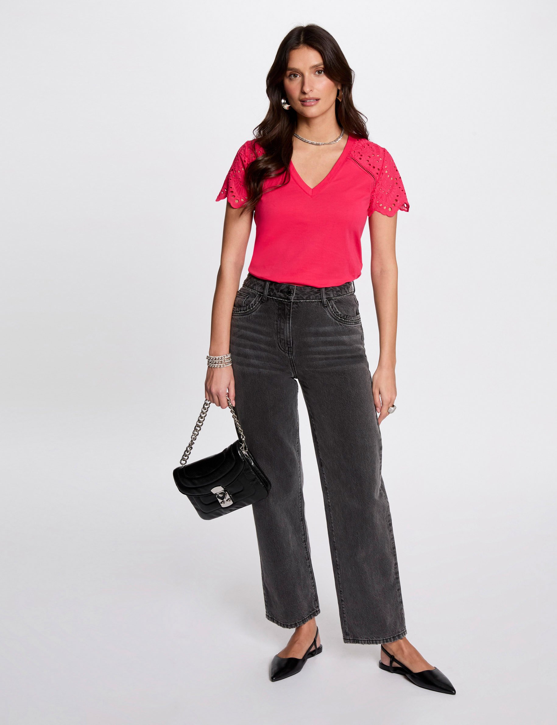 T-shirt manches courtes rose fushia femme