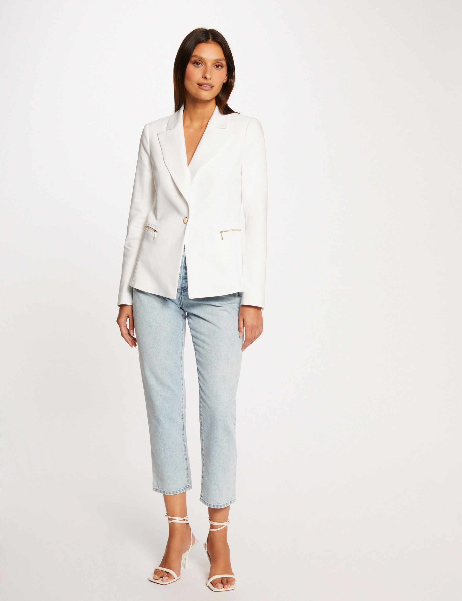 veste city cintree details zippes ecru femme Veste city cintrée détails zippés ecru femme
