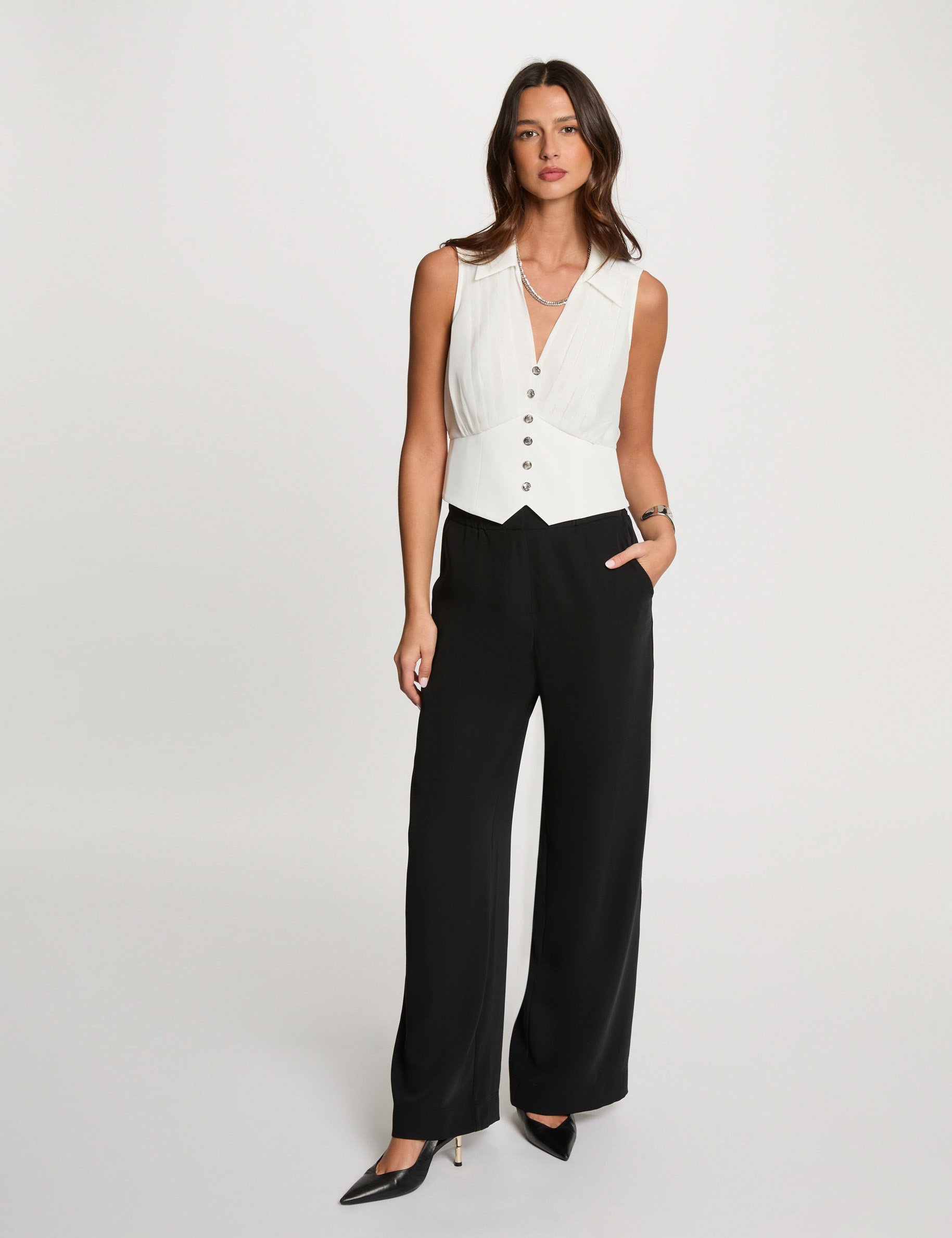 top plisse sans manches blanc femme Top plissé sans manches blanc femme