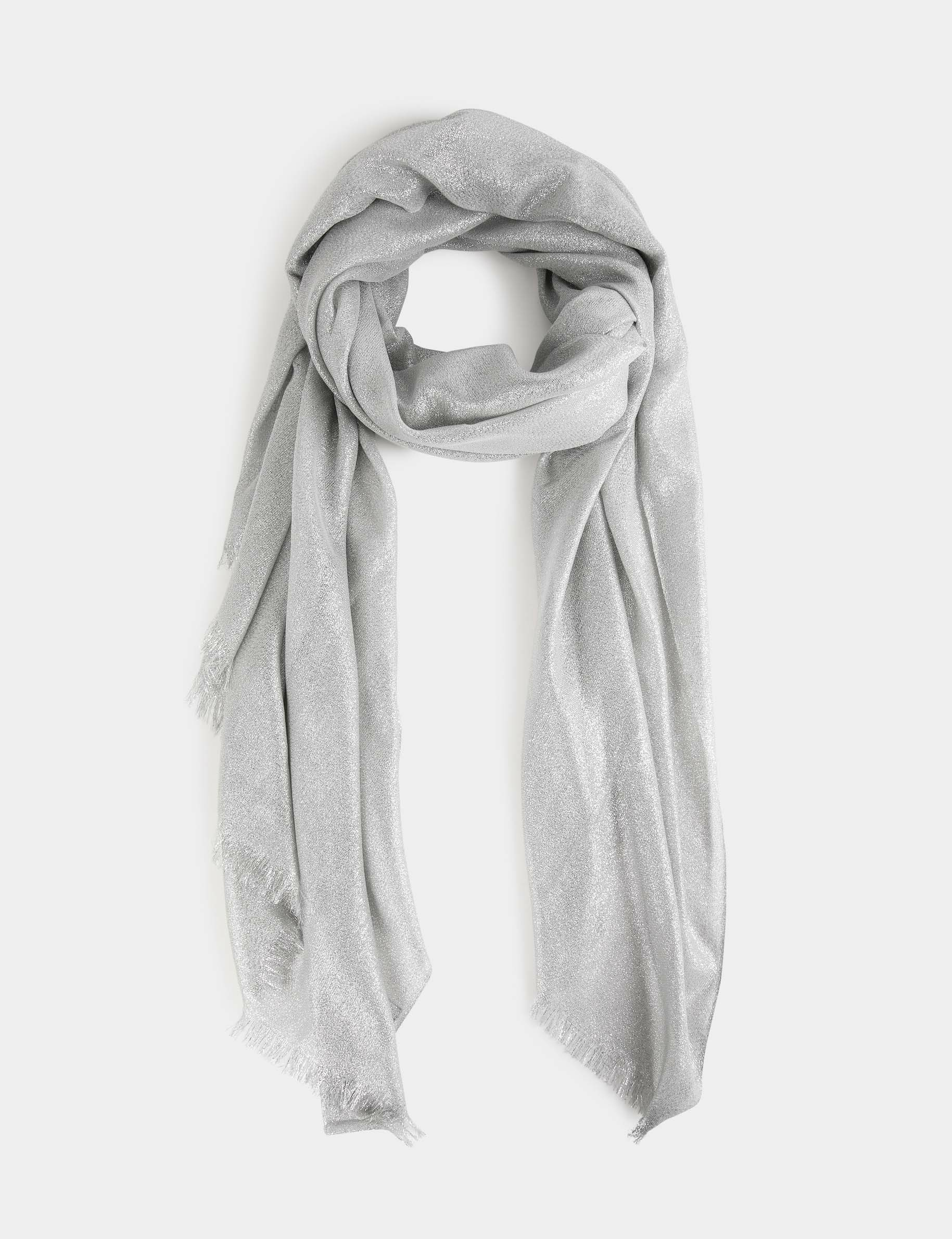 Foulard avec fils métallisés argente femme