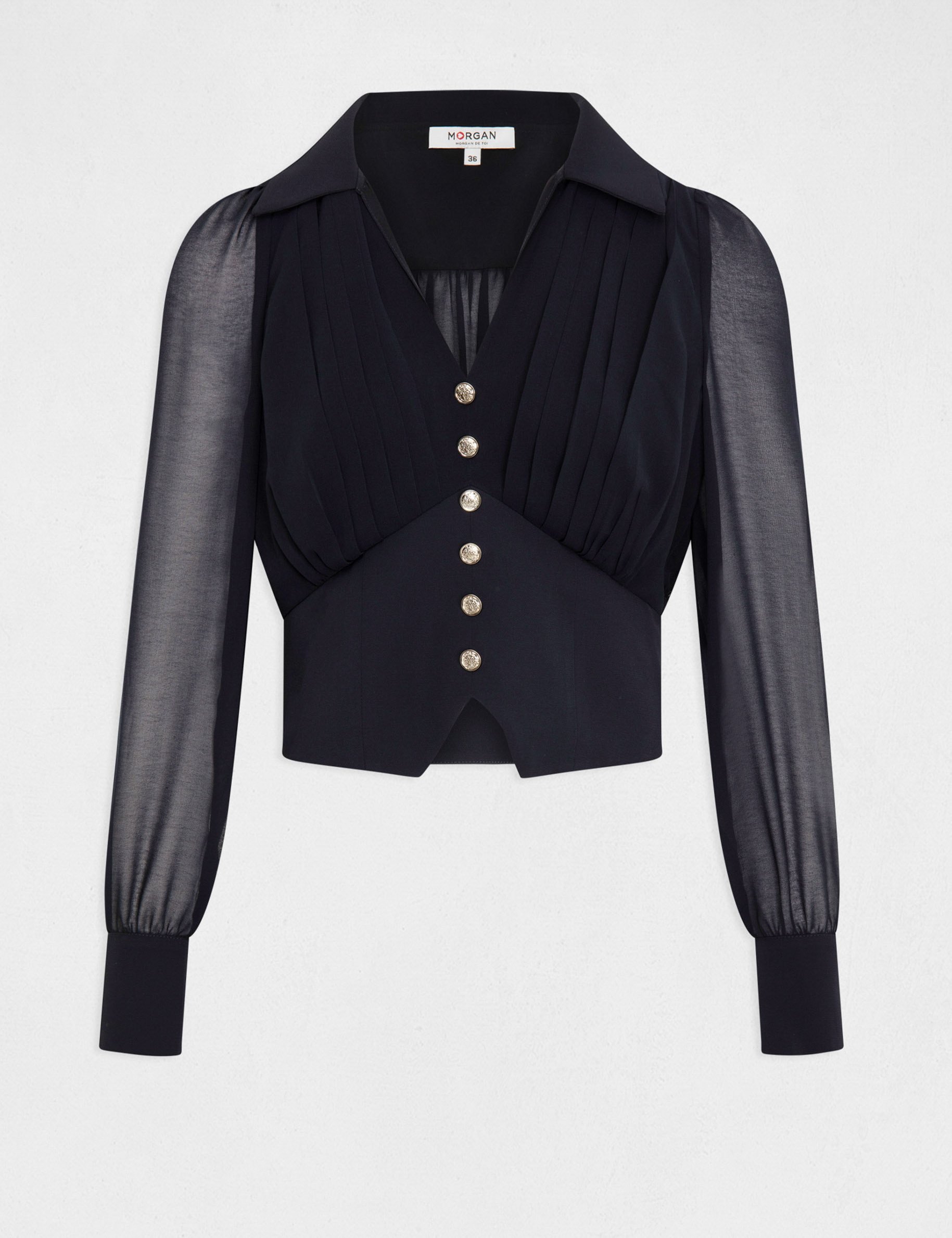 blouse manches longues avec plis marine femme Blouse manches longues avec plis marine femme