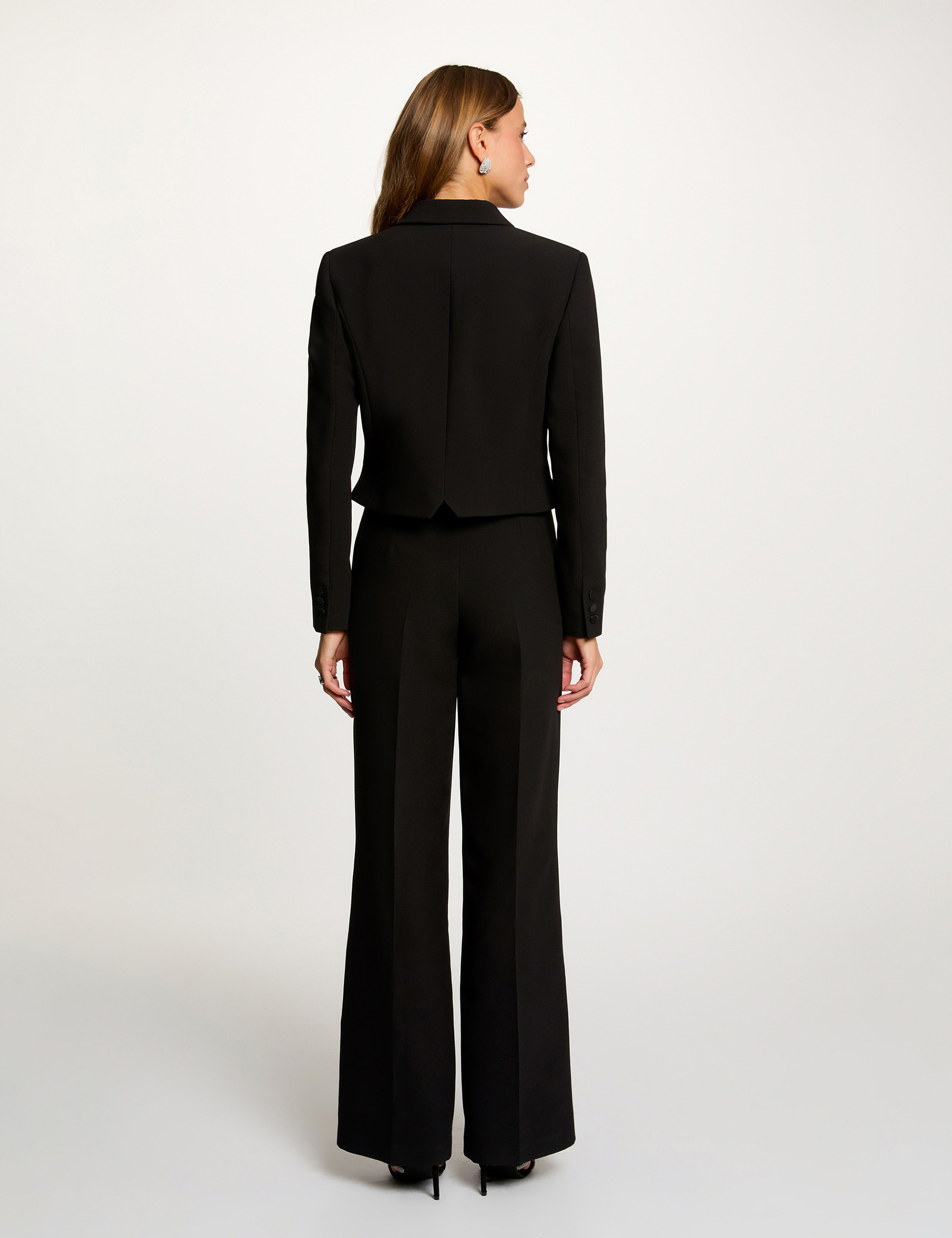 Pantalon large taille haute noir femme