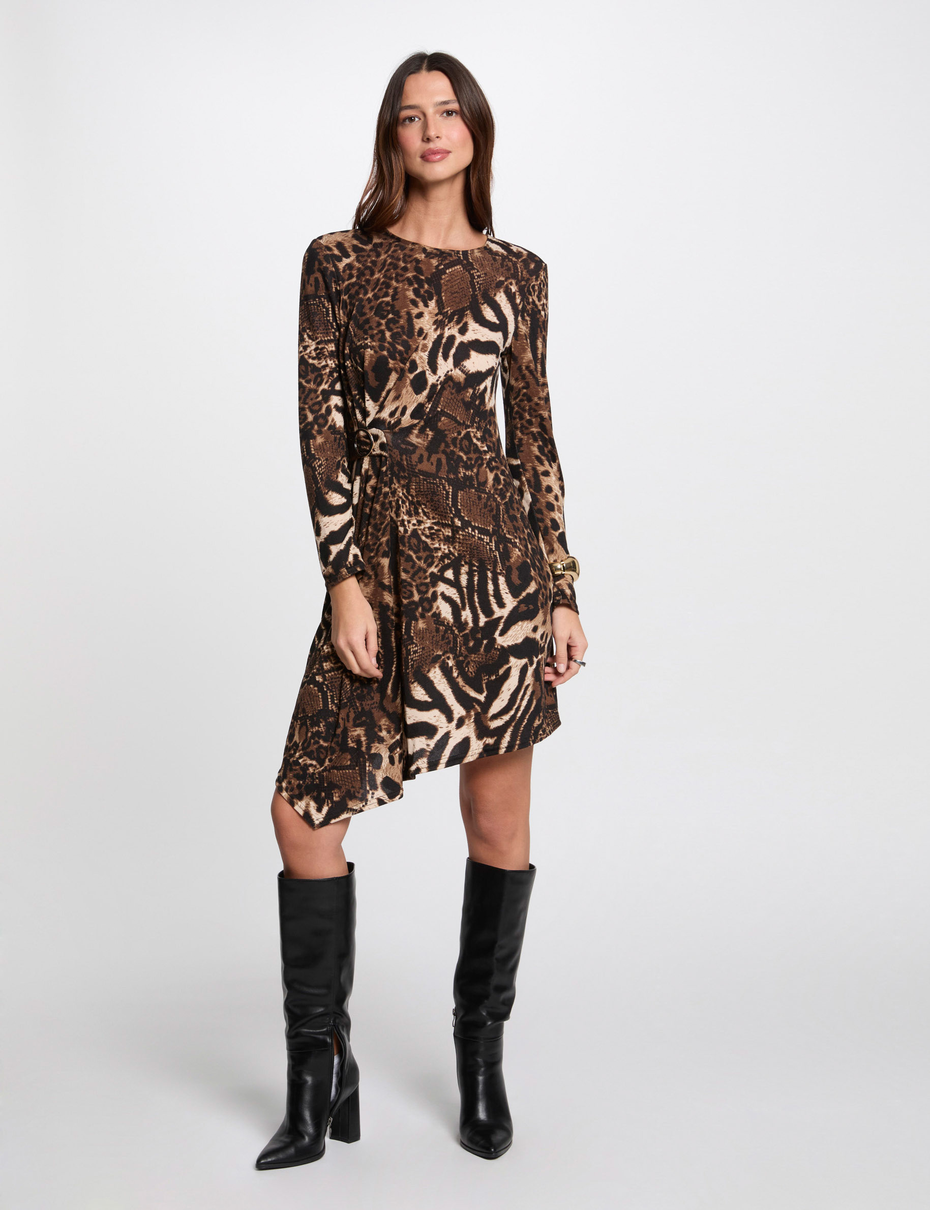 Robe courte trap&egrave;ze imprim&eacute;e multicolore femme