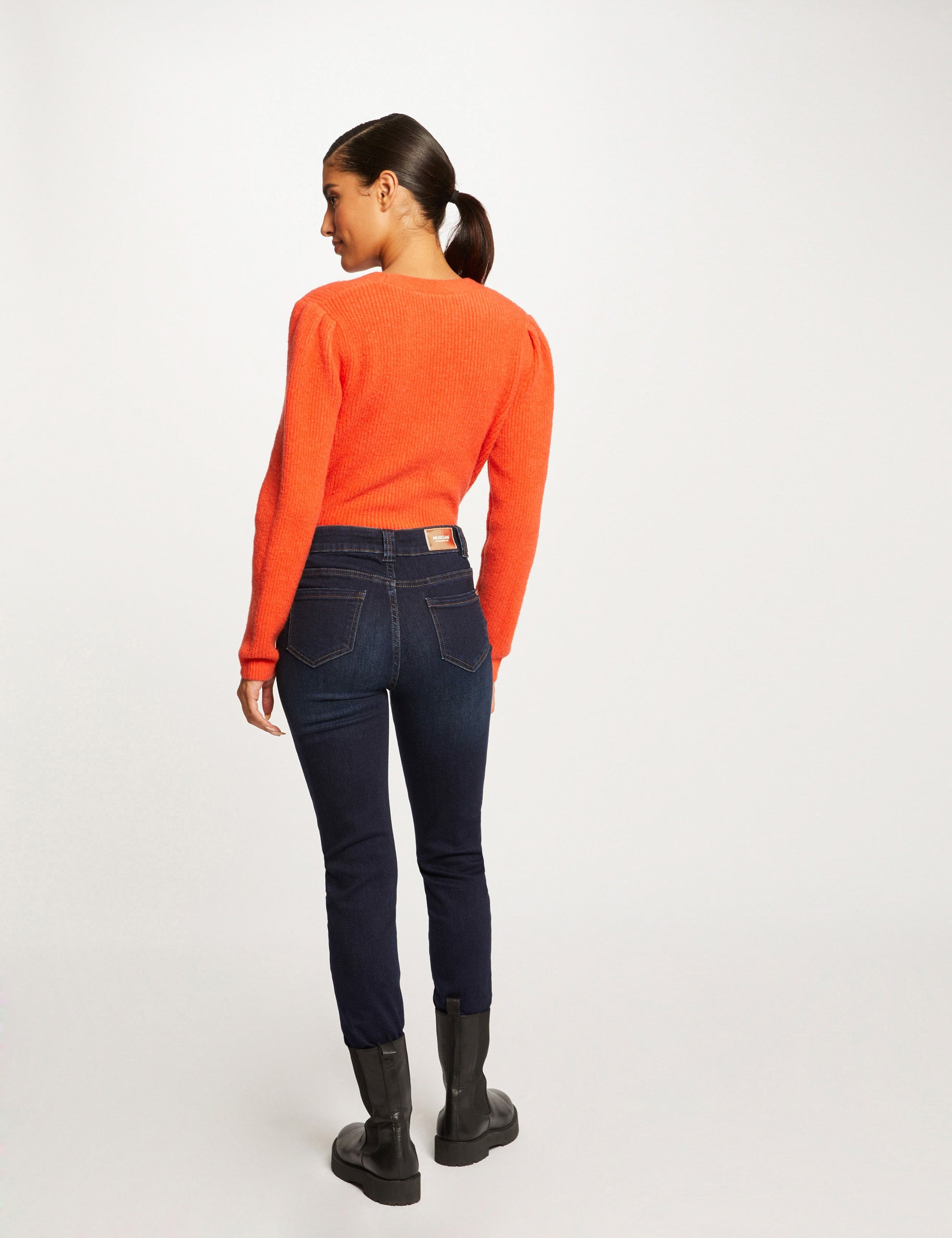 Jeans slim taille haute denim brut femme