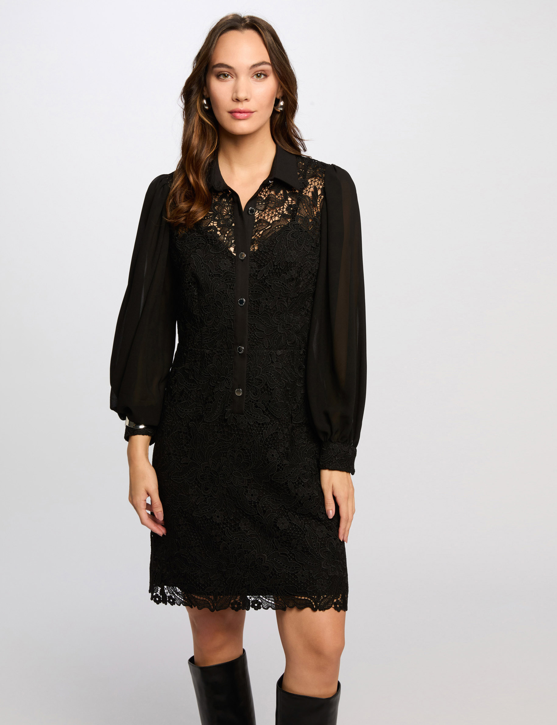 robe courte droite dentelle noir femme Robe courte droite dentelle noir femme