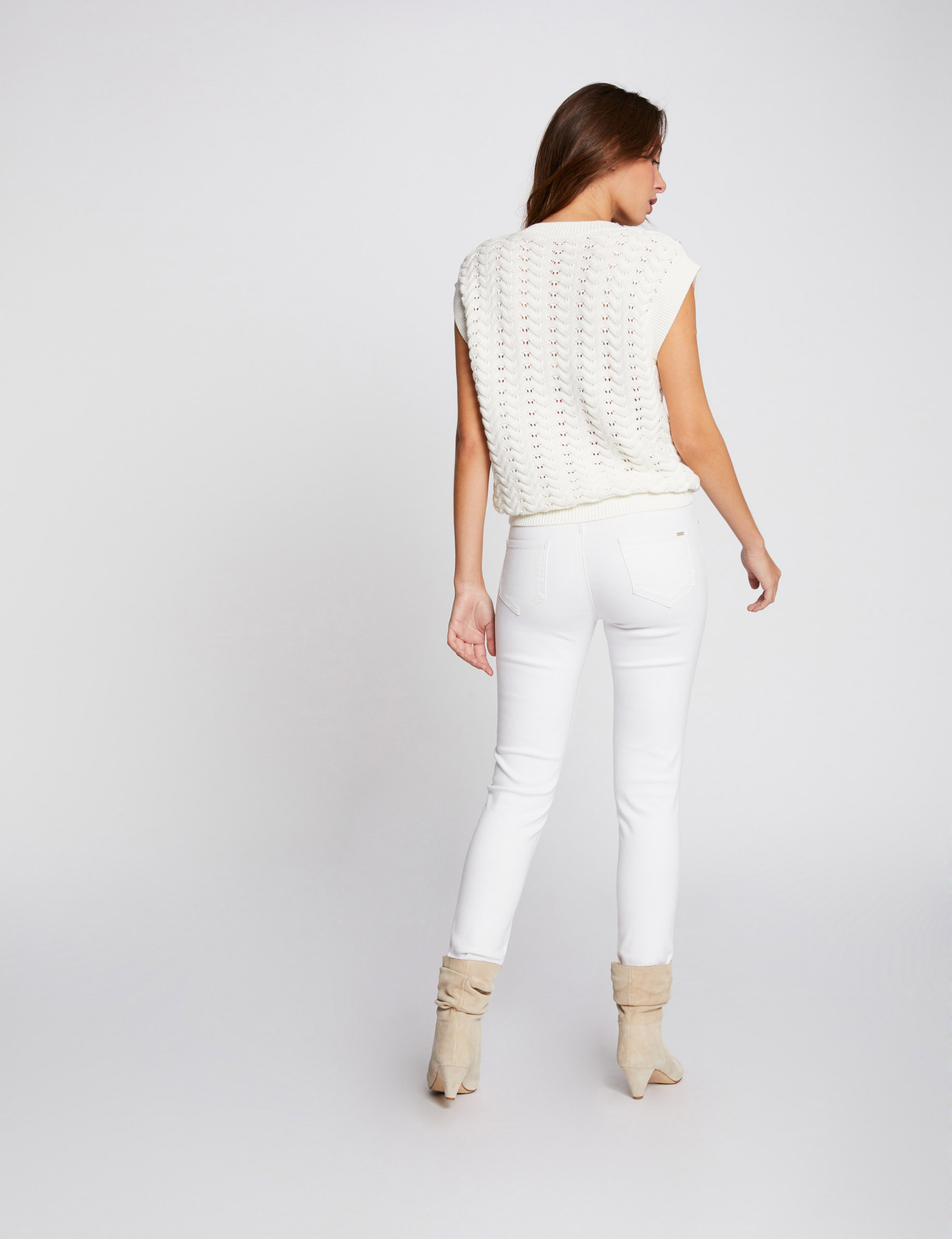 Jeans skinny taille basse ecru femme