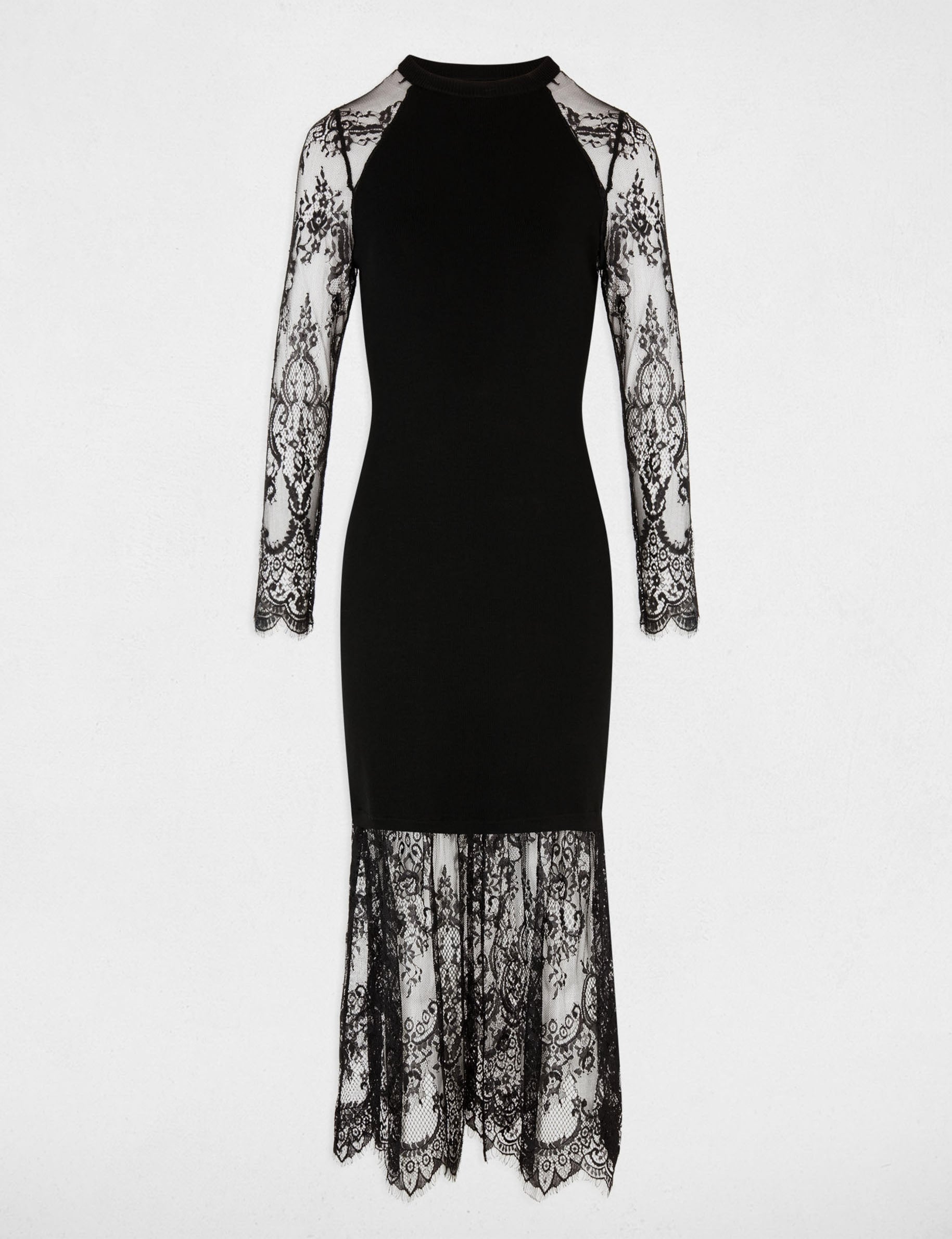 Robe tricot col montant noir femme