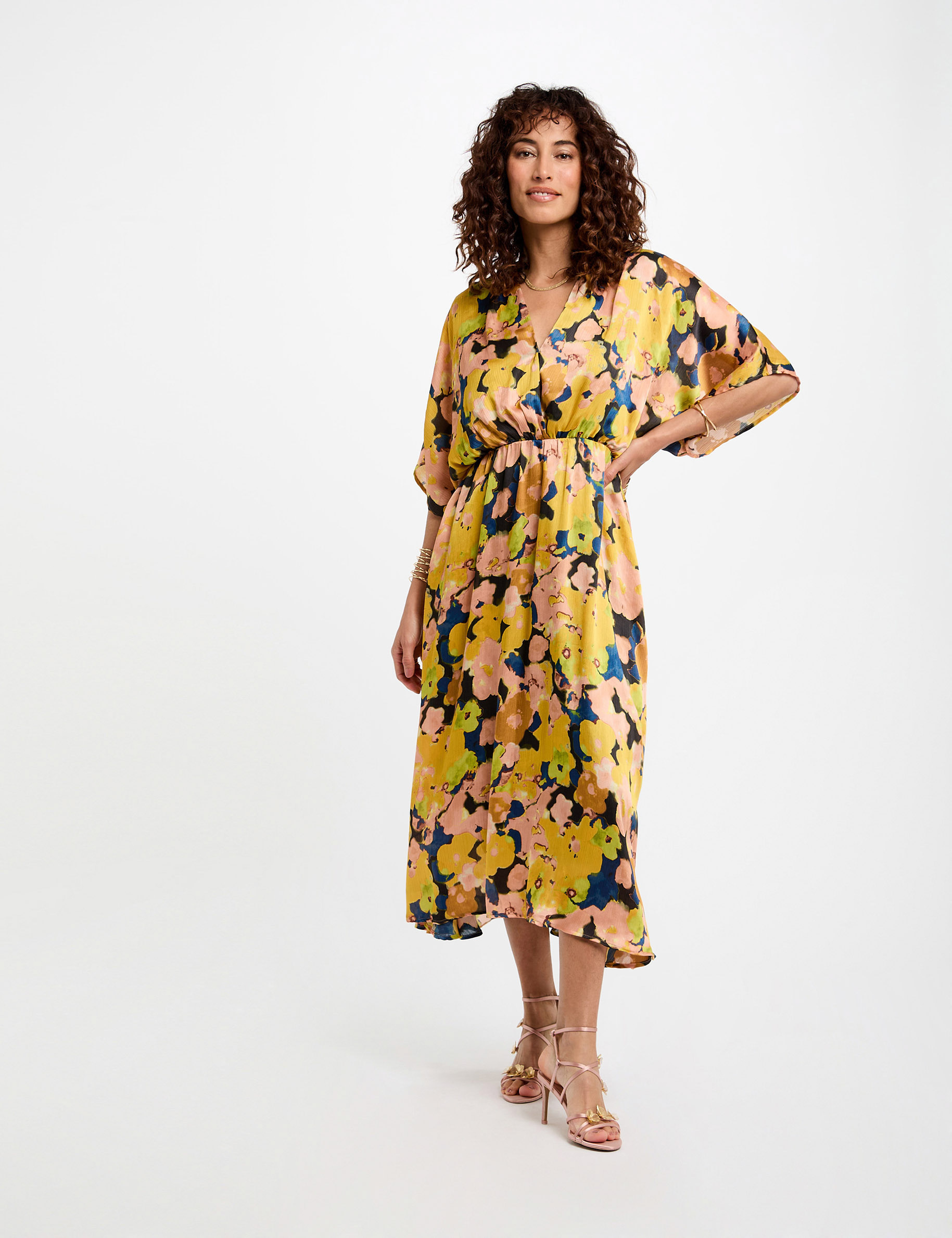 Robe midi droite imprim&eacute;e multicolore femme
