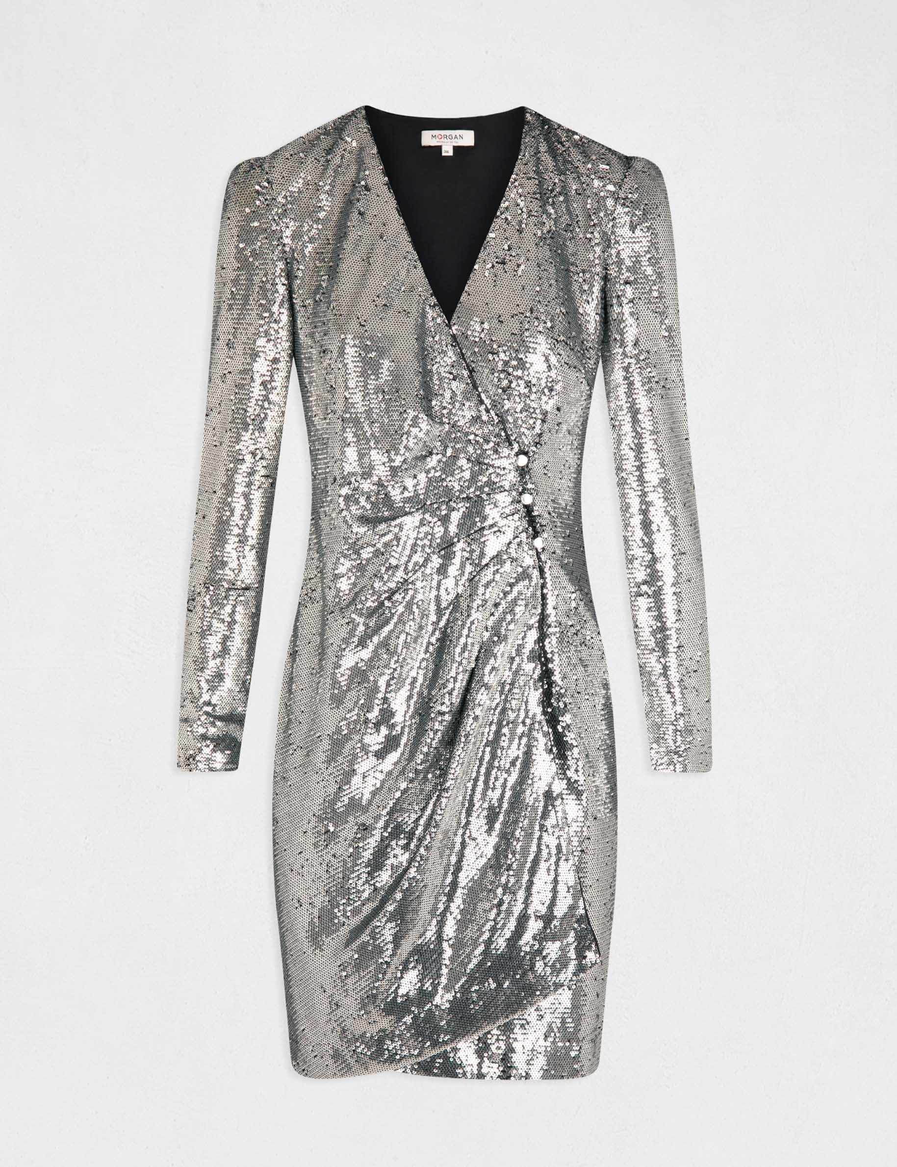 Robe portefeuille ?� sequins argente femme | Morgan