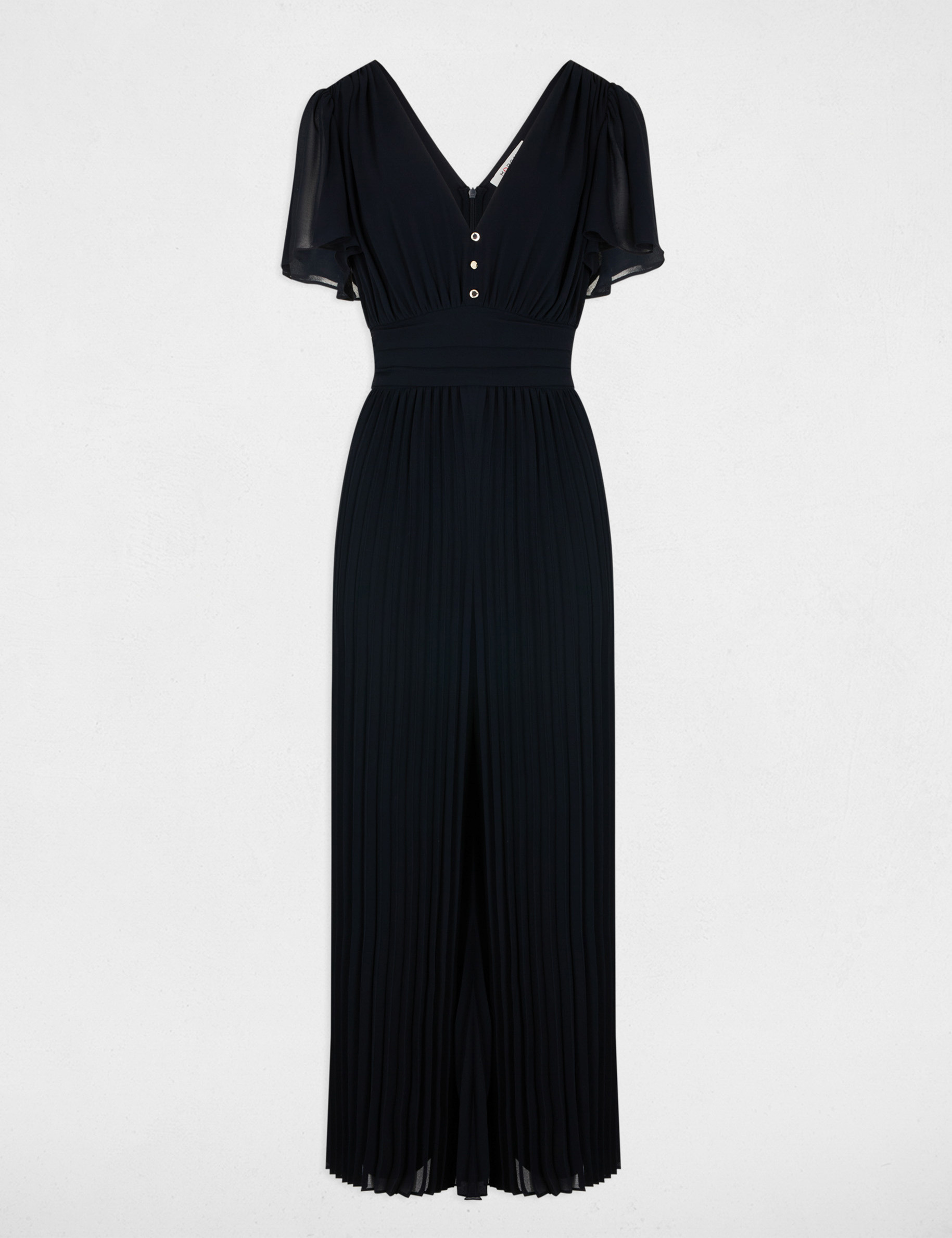 Combinaison pliss&eacute;e col v bleu marine femme