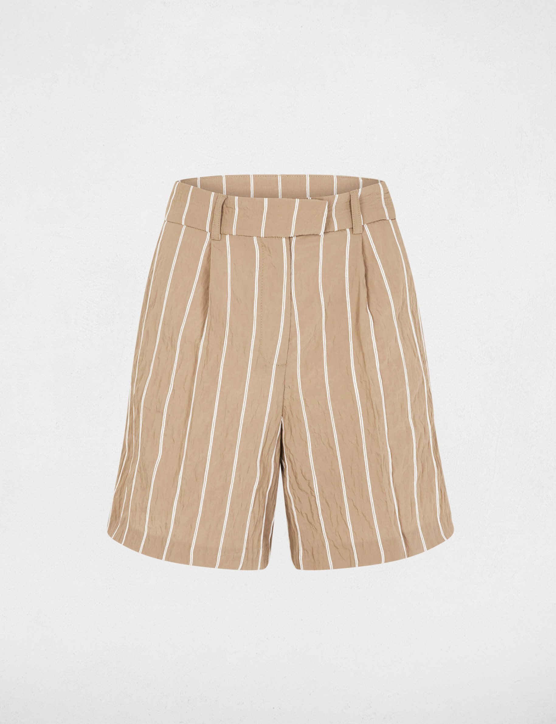 Short taille haute ray&eacute; taupe femme