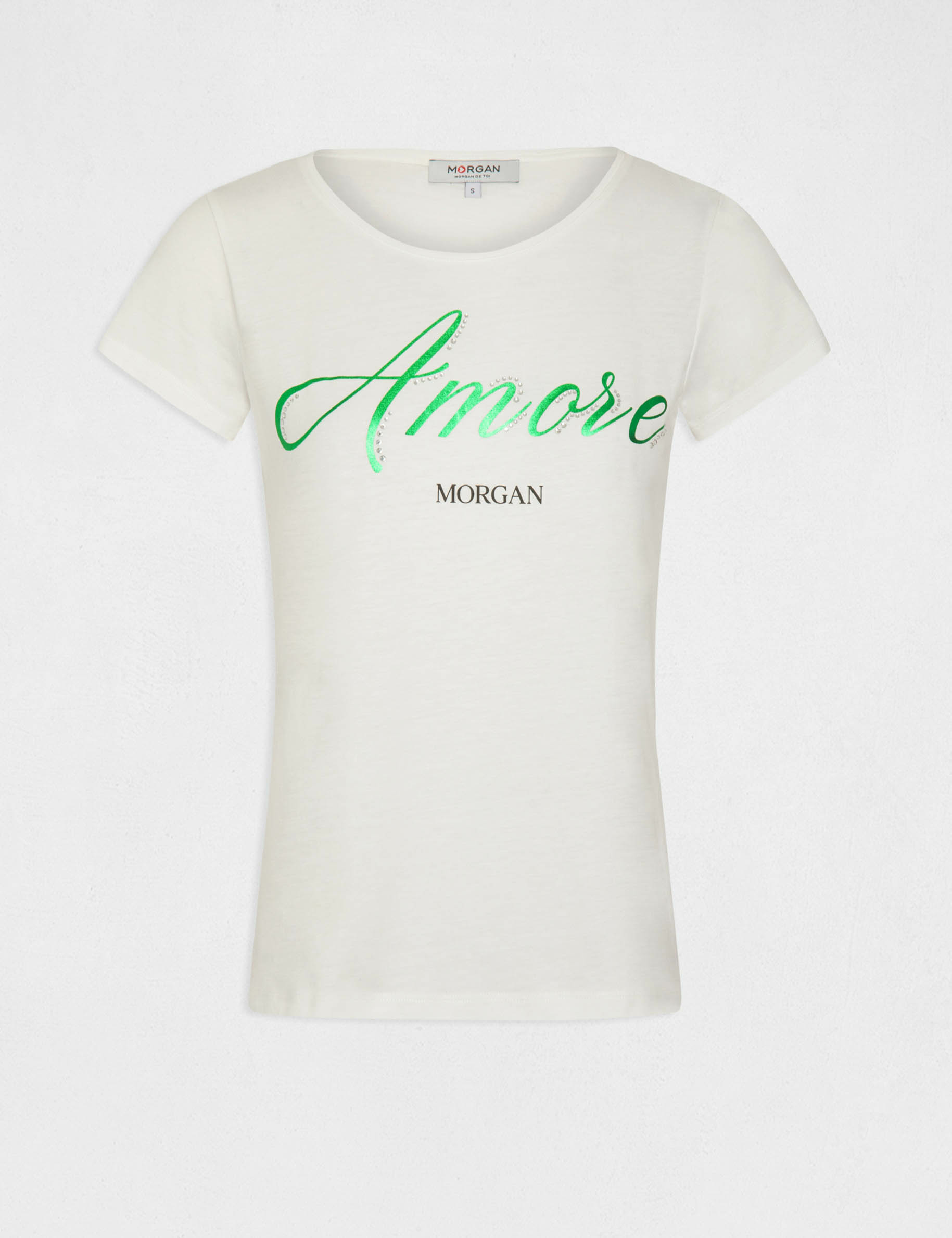 T-shirt manches courtes à inscription ecru femme T-shirt manches courtes à inscription ecru femme