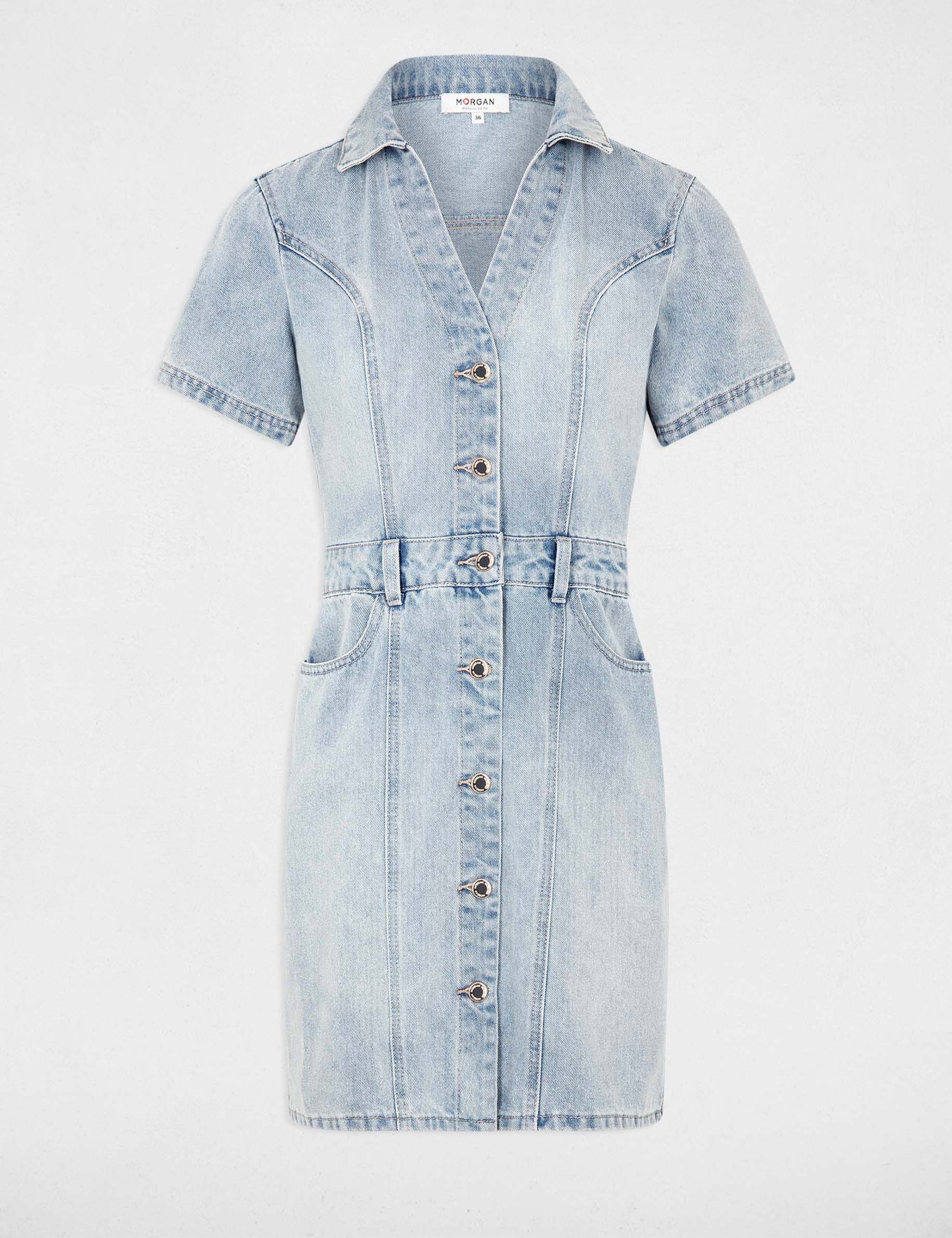 Robe courte ajust&eacute;e en jean jean bleached femme