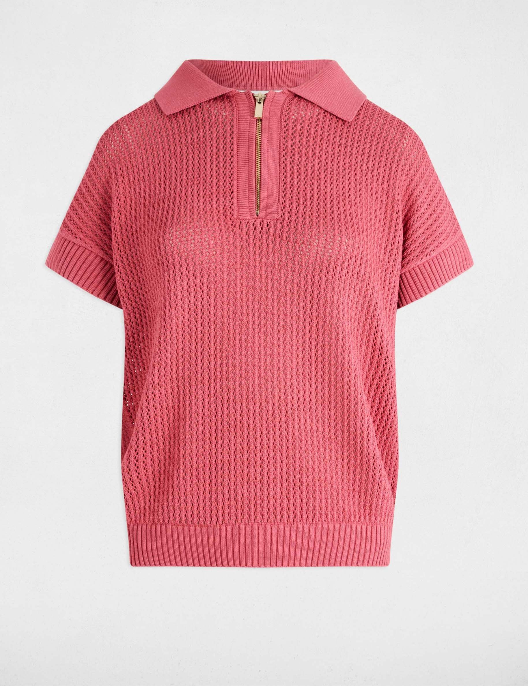 pull col polo zippe vieux rose femme Pull col polo zippé vieux rose femme
