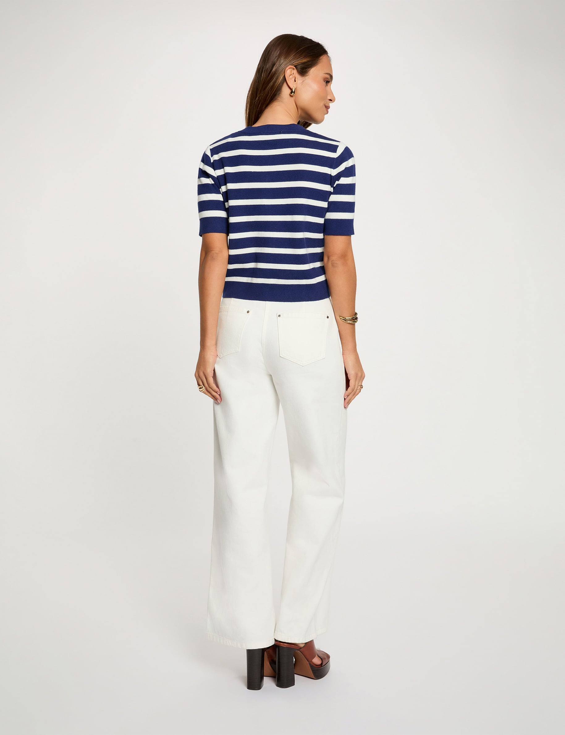 Gilet ray&eacute; manches courtes bleu marine femme