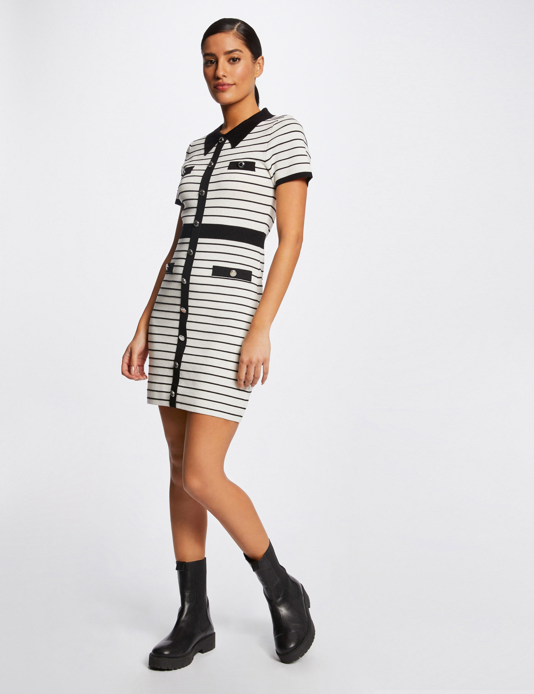 Robe pull ajustée à rayures ecru femme Robe pull ajustée à rayures ecru femme