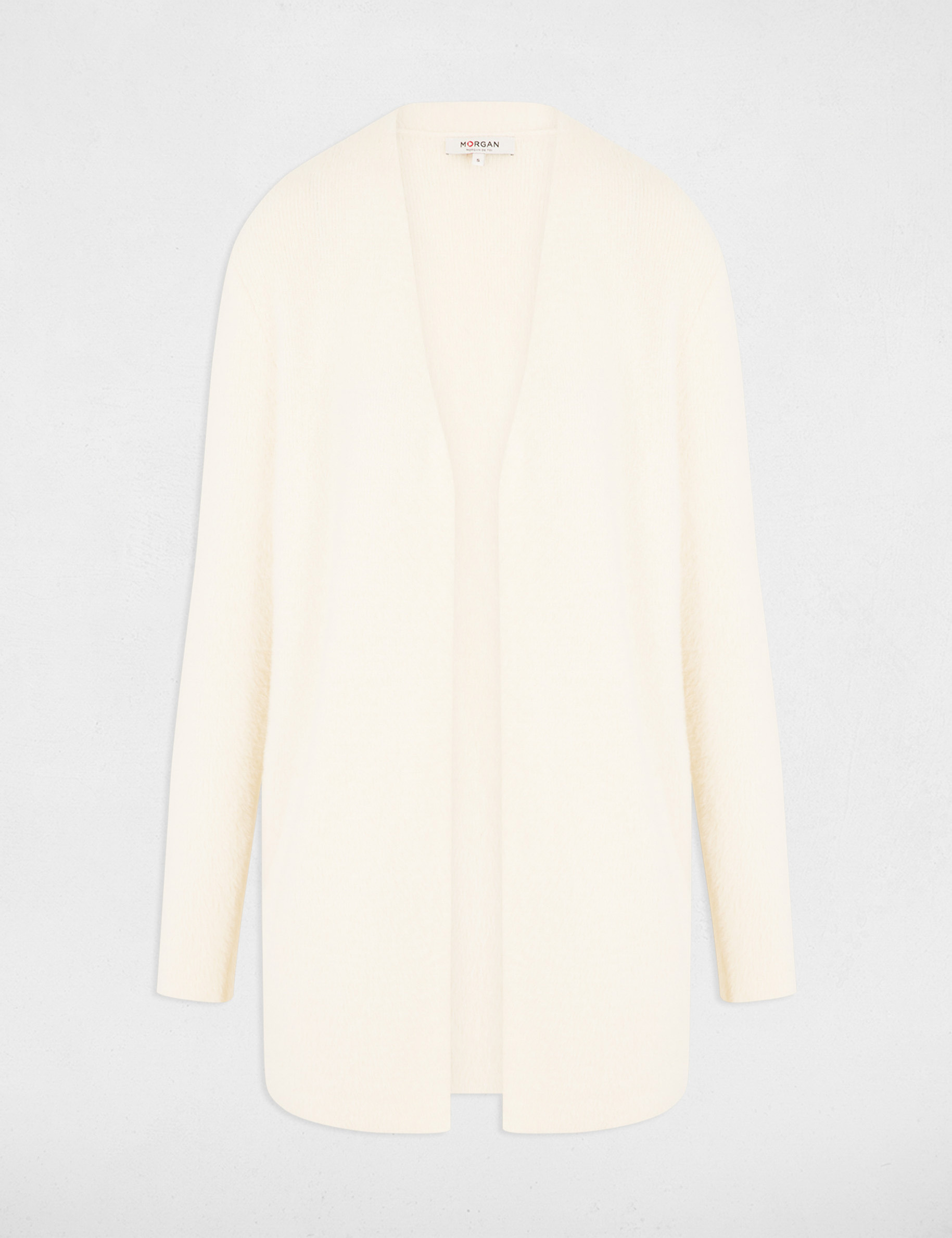 Gilet long maille duveteuse ivoire femme