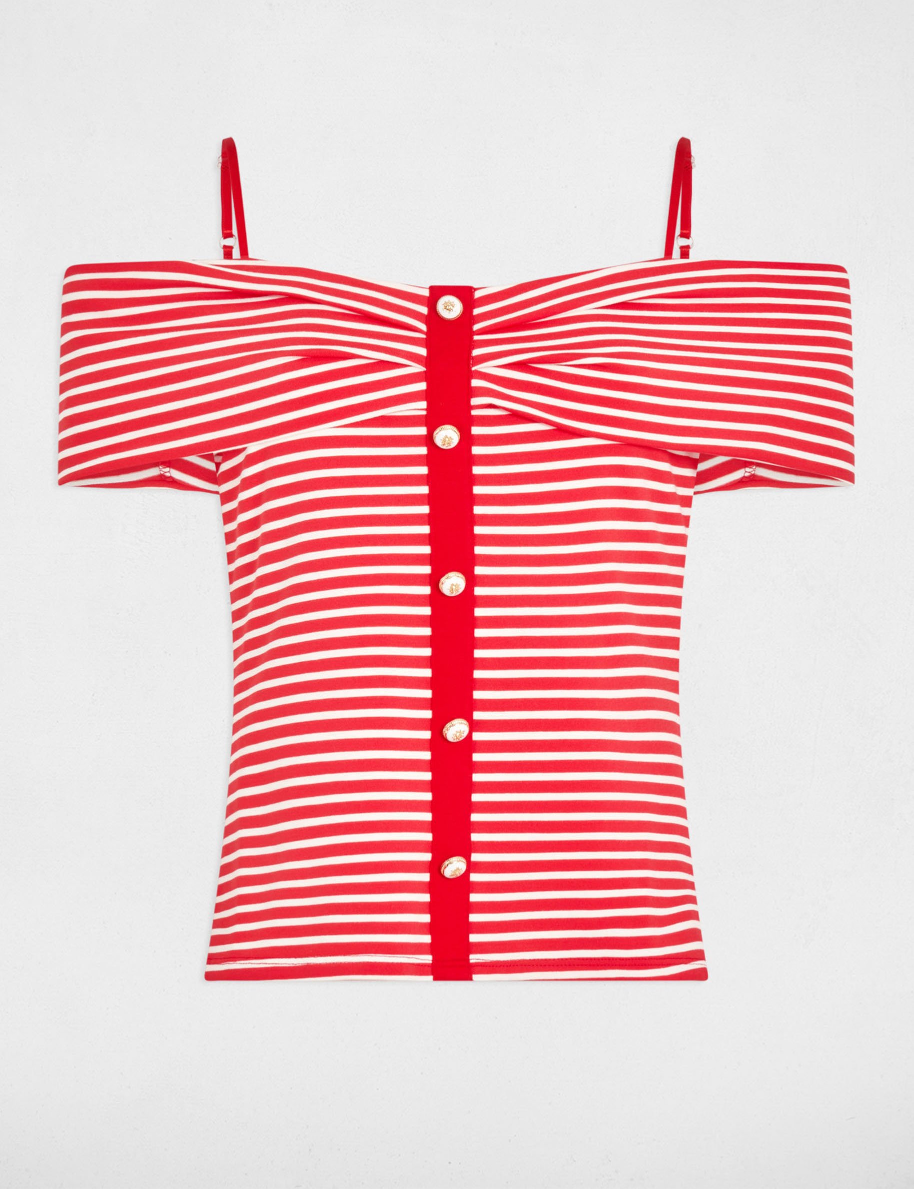 T-shirt manches courtes rayé rouge femme