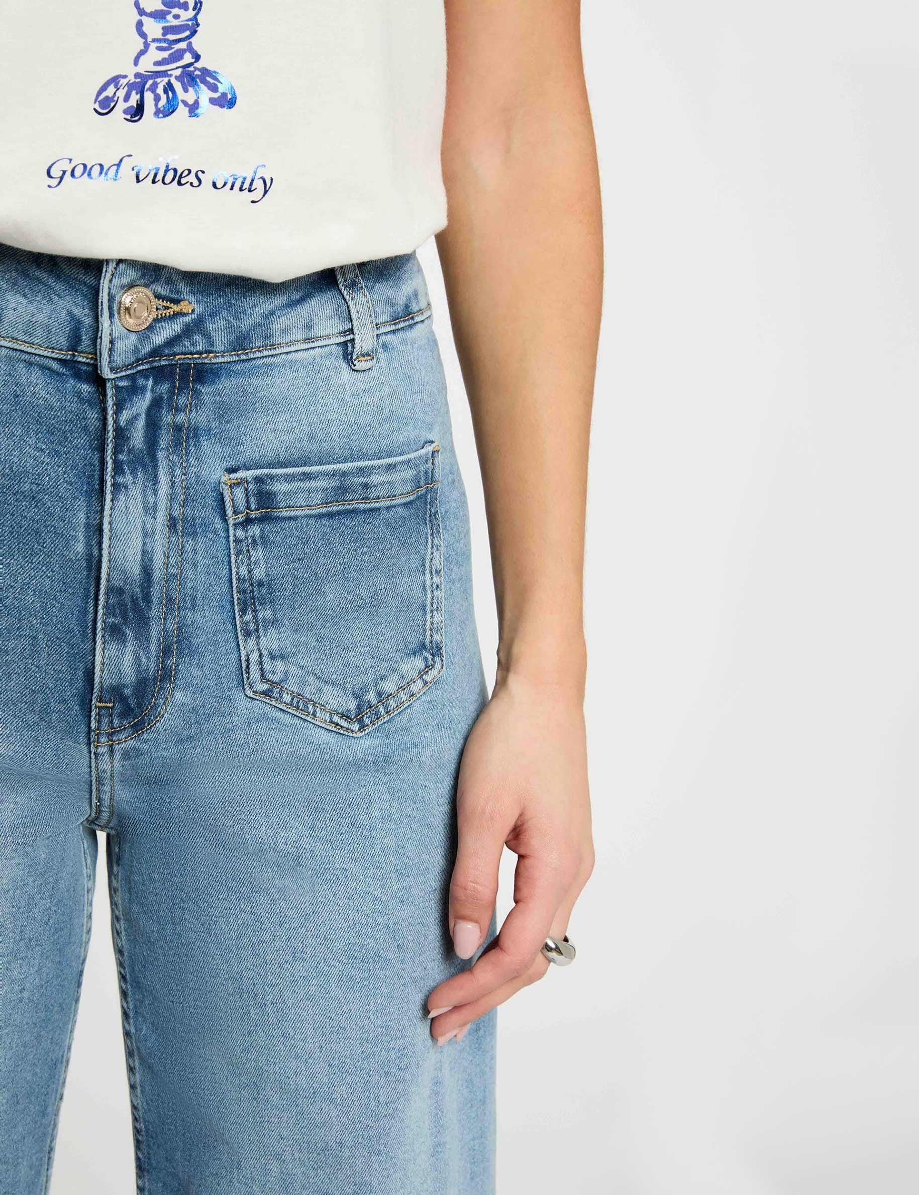 Jean large taille haute denim double stone femme