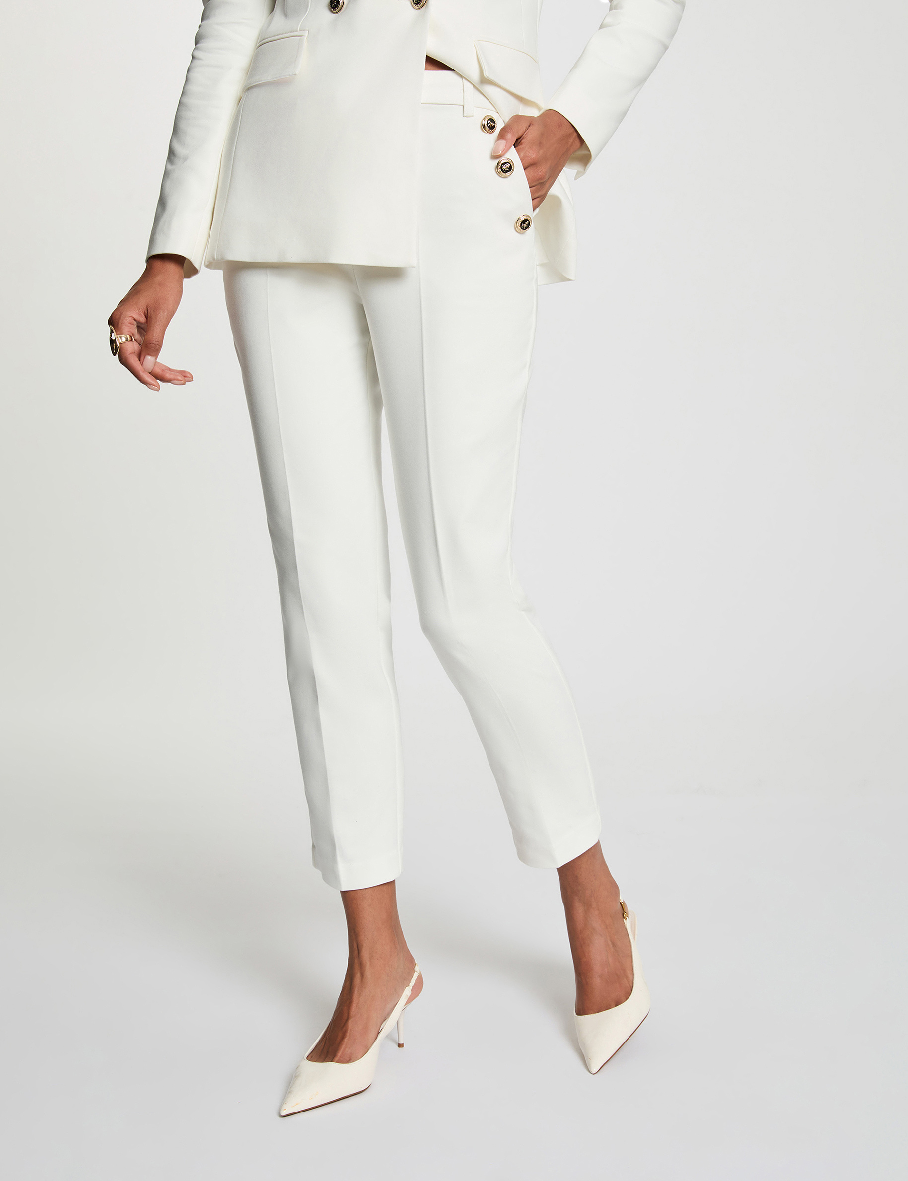 Pantalon slim uni blanc femme
