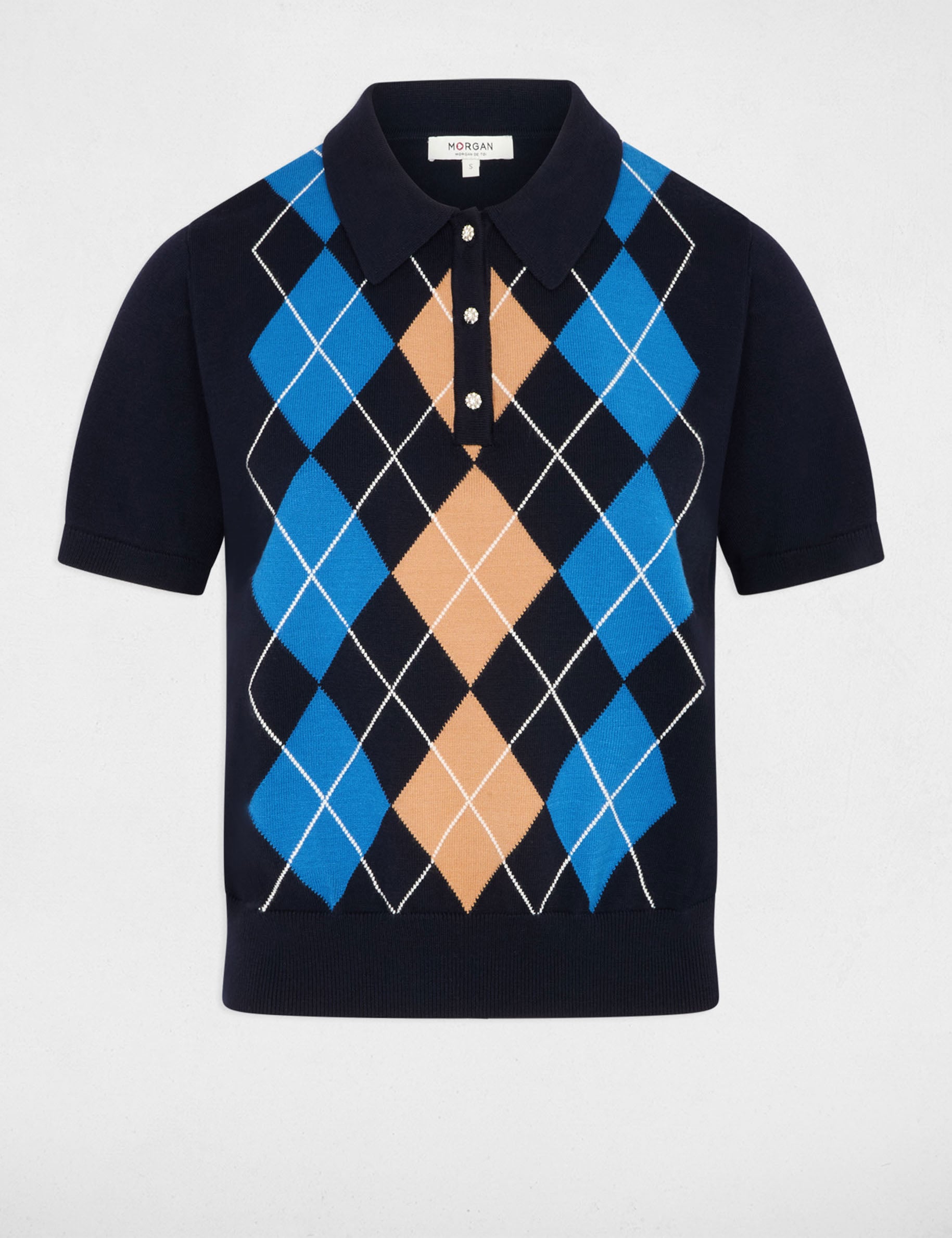 Pull col &agrave; revers bleu marine femme