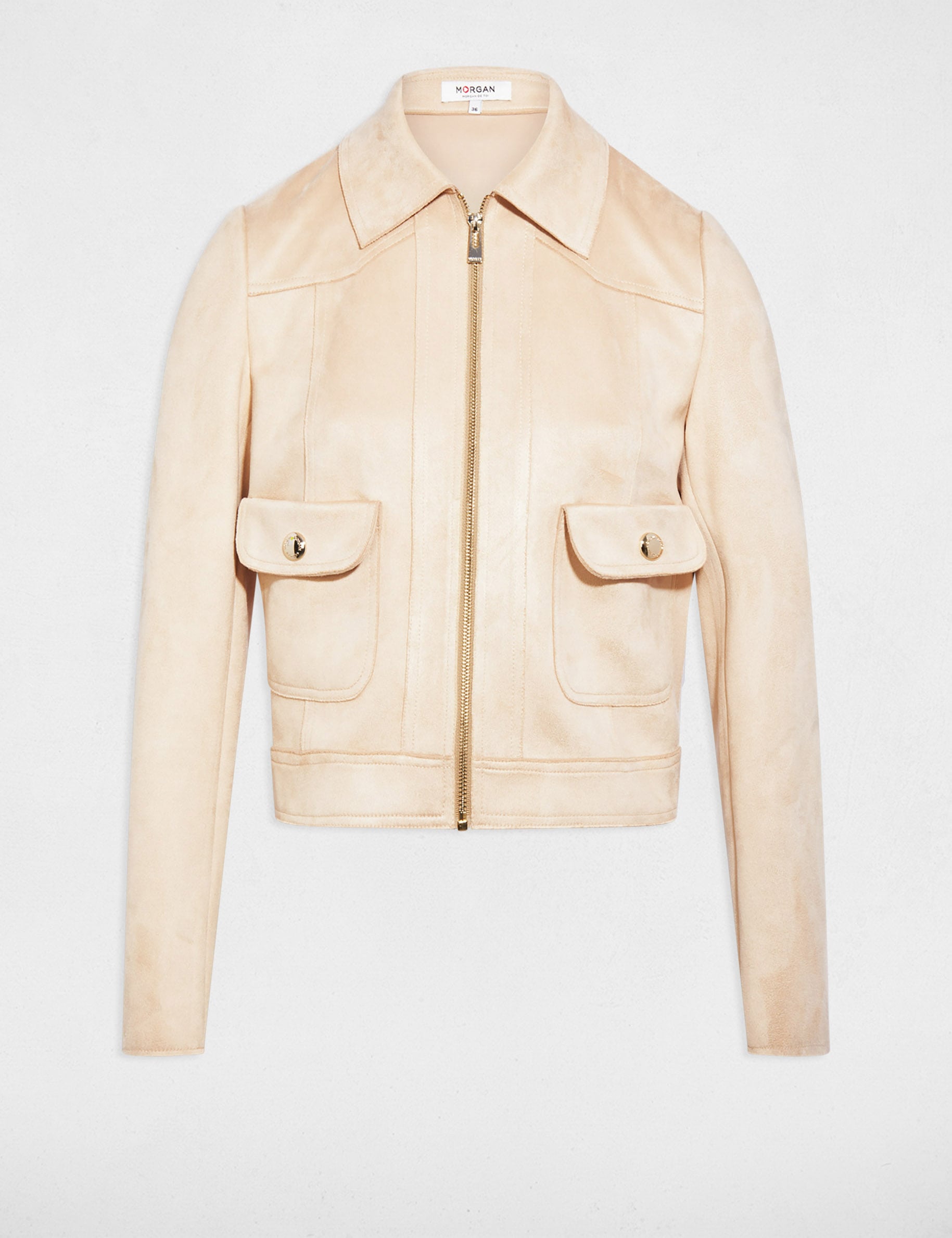 Blouson court su&eacute;dine marron clair femme