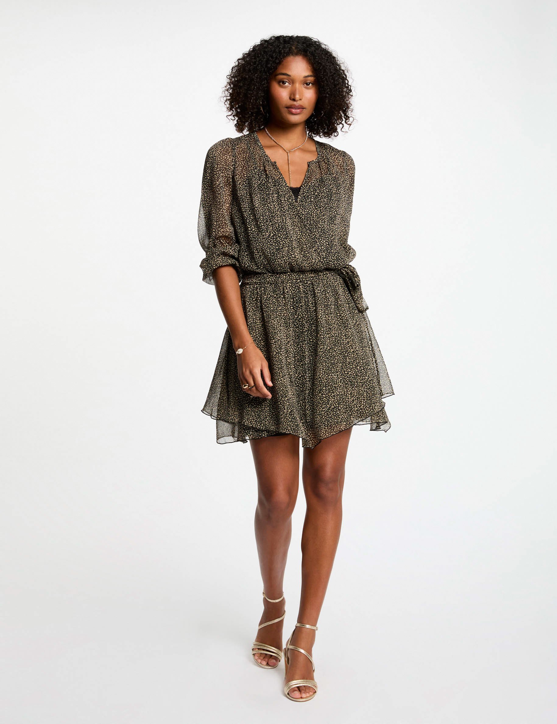 robe courte evasee imprimee multicolore femme Robe courte évasée imprimée multicolore femme