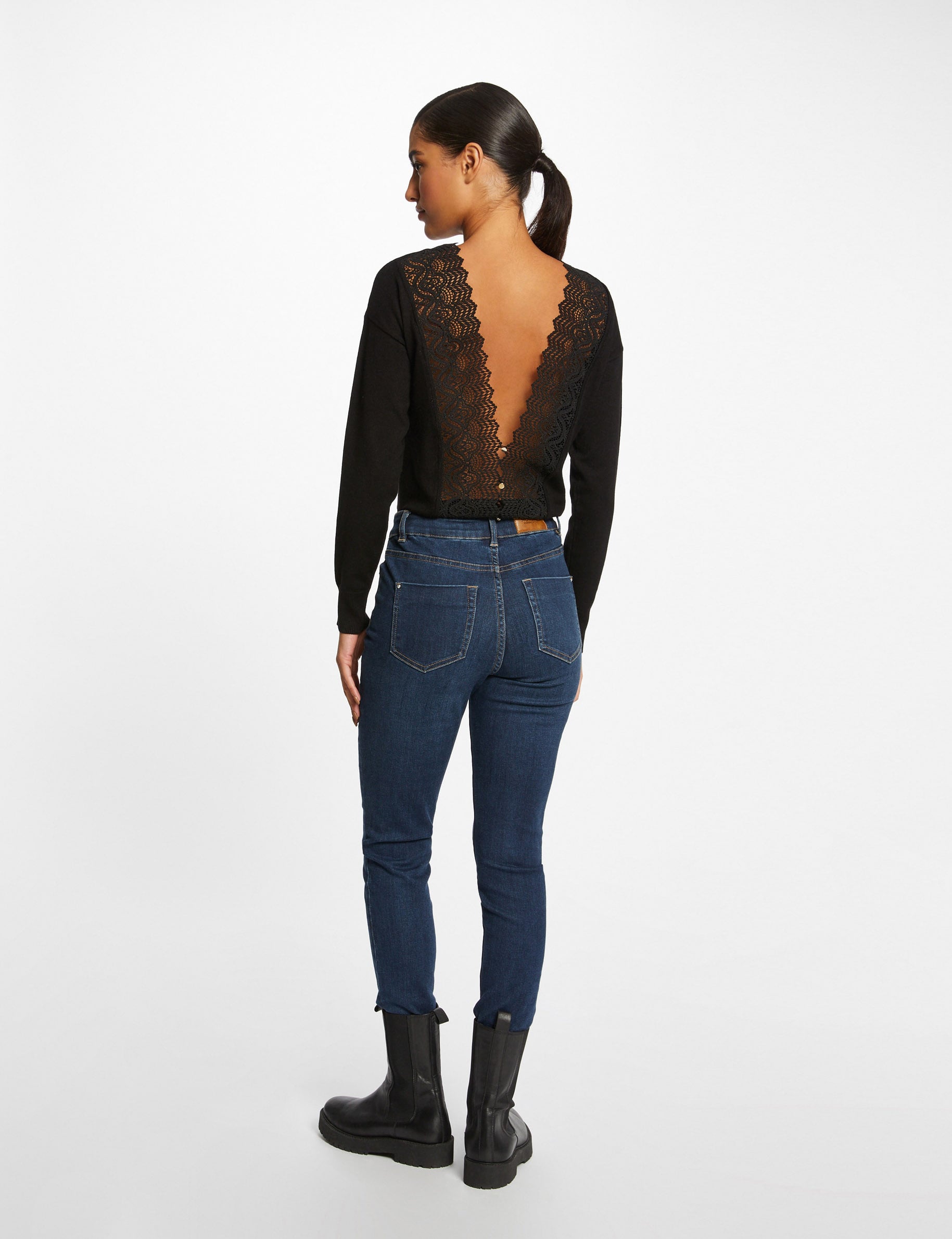 Pull Femme Emma & Giovanni - Dos Dentelle Noir - 95% Viscose, 5% élasthanne - Manches Chauve-souris - Lavage Main