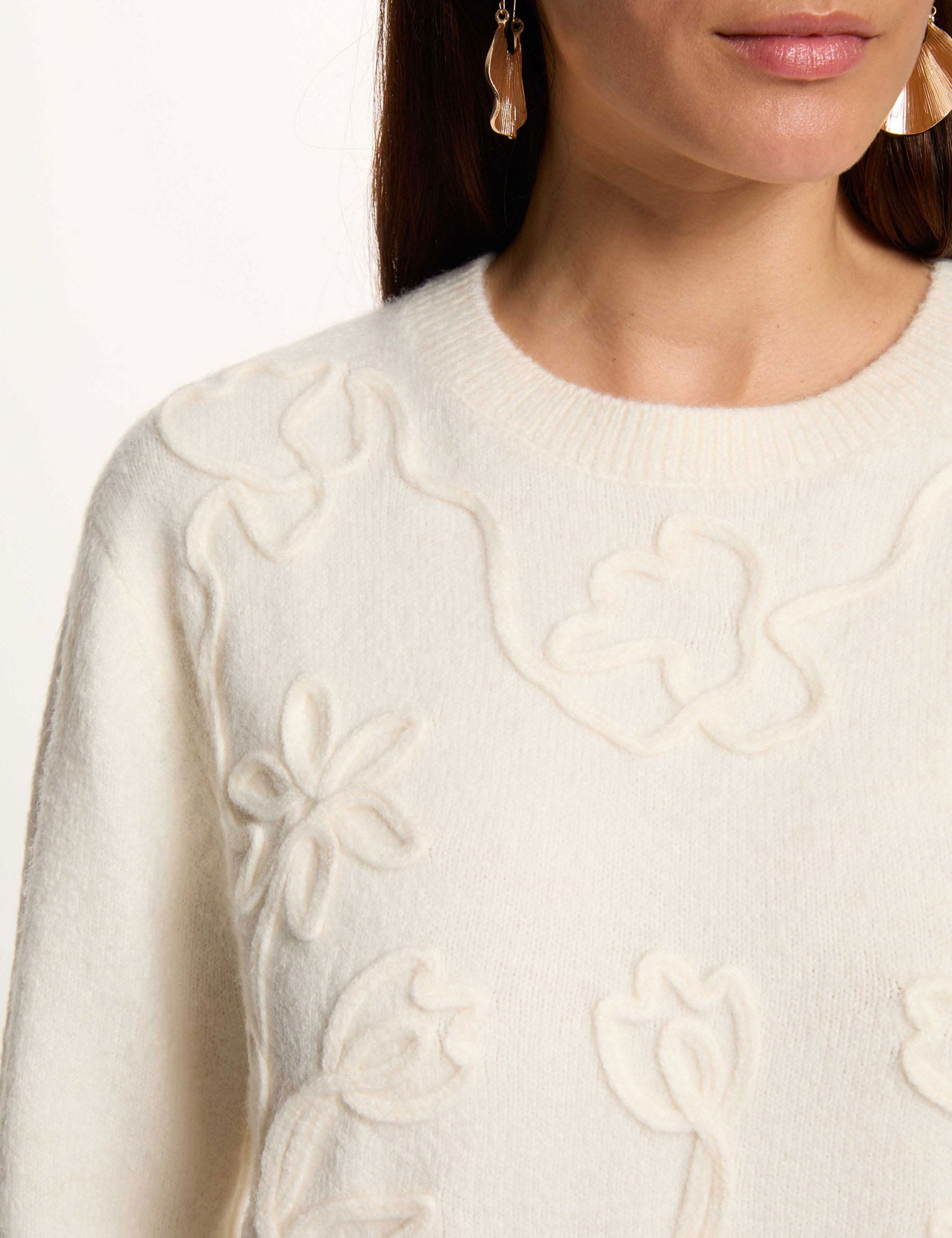 Robe tricot manches longues ivoire femme