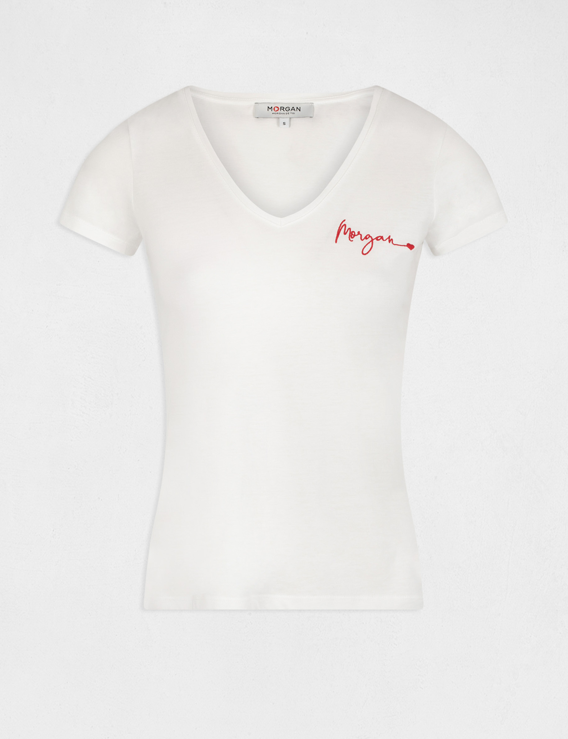 T-shirt manches courtes à inscription ecru femme