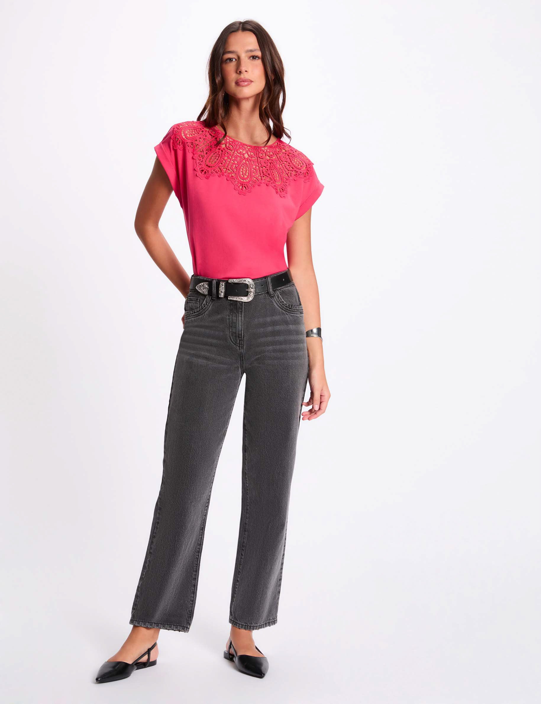 t shirt manches courtes rose fushia femme T-shirt manches courtes rose fushia femme