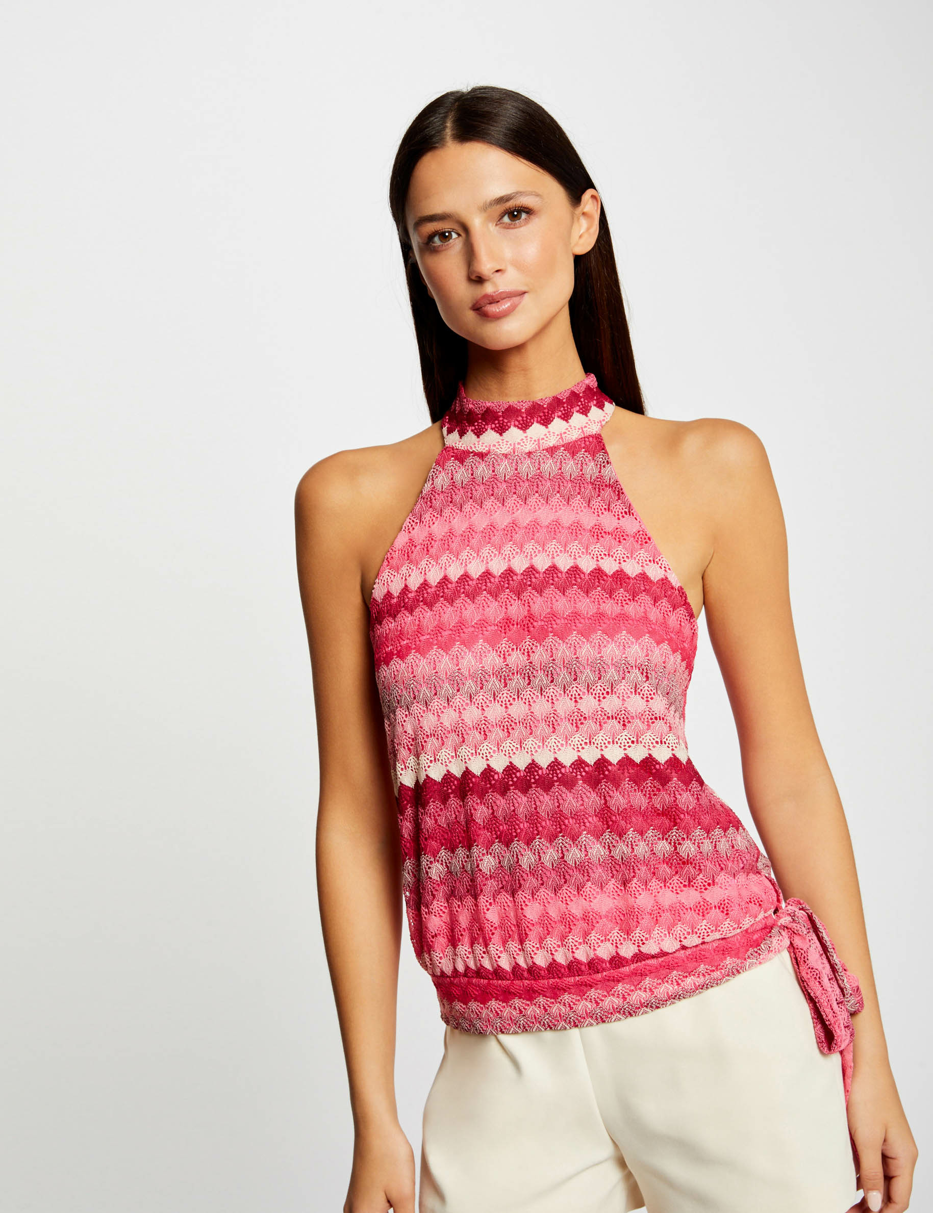 Débardeur encolure américaine crochet rose femme Débardeur encolure américaine crochet rose femme