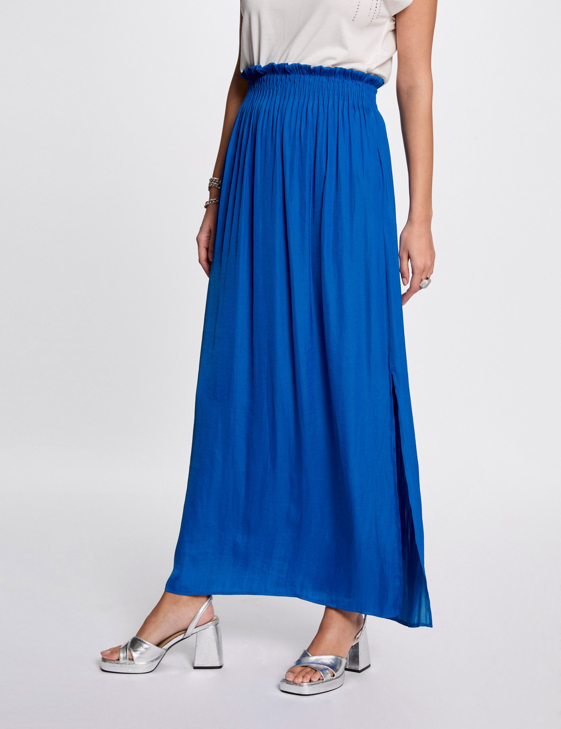 jupe longue fluide taille elastiquee bleu electrique femme Jupe longue fluide taille élastiquée bleu electrique femme