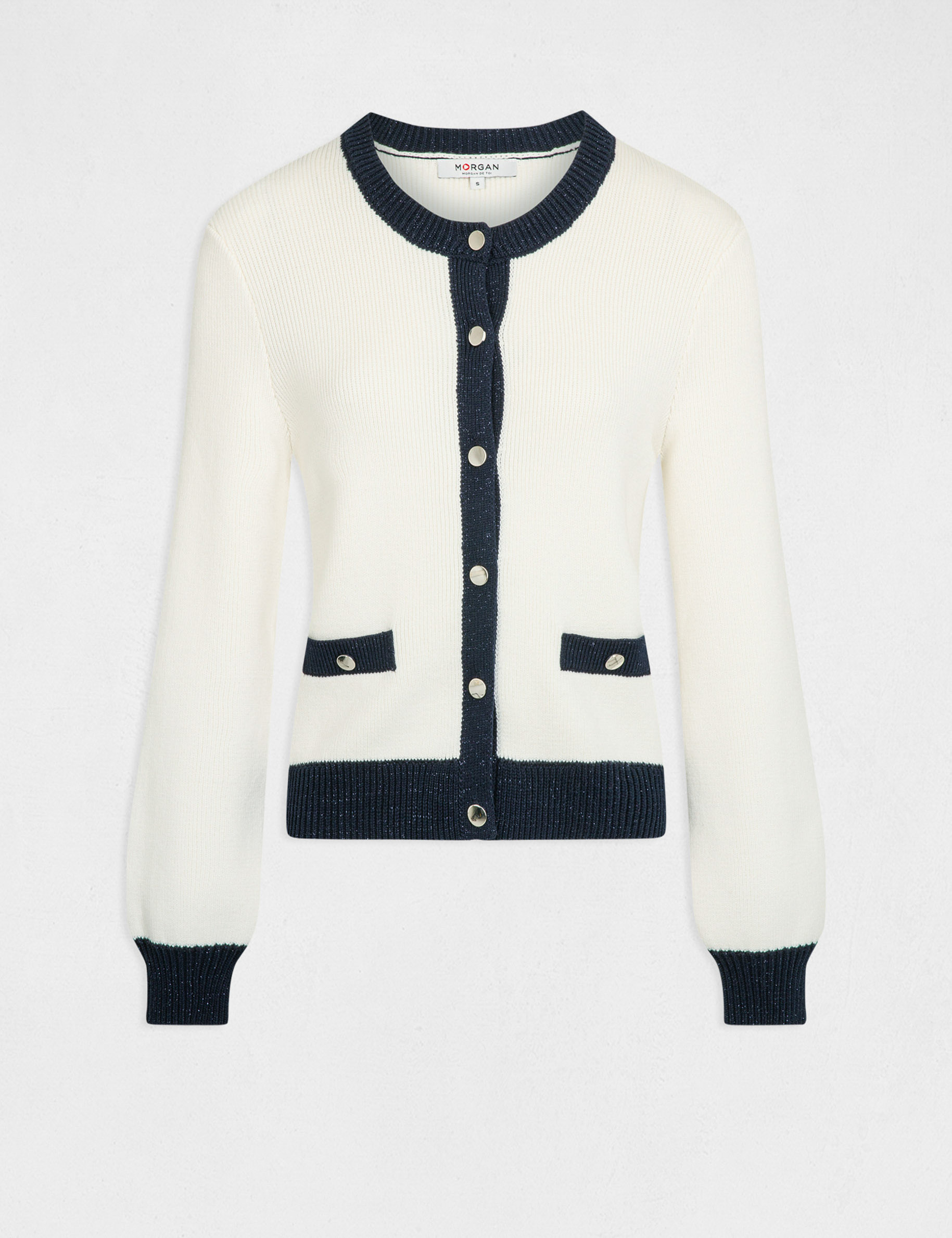 gilet manches longues a col rond ivoire femme Gilet manches longues à col rond ivoire femme