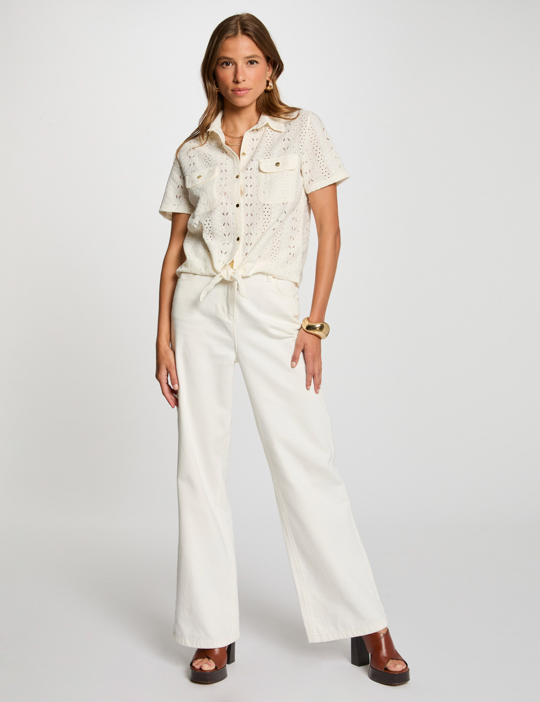 Chemise manches courtes ivoire femme