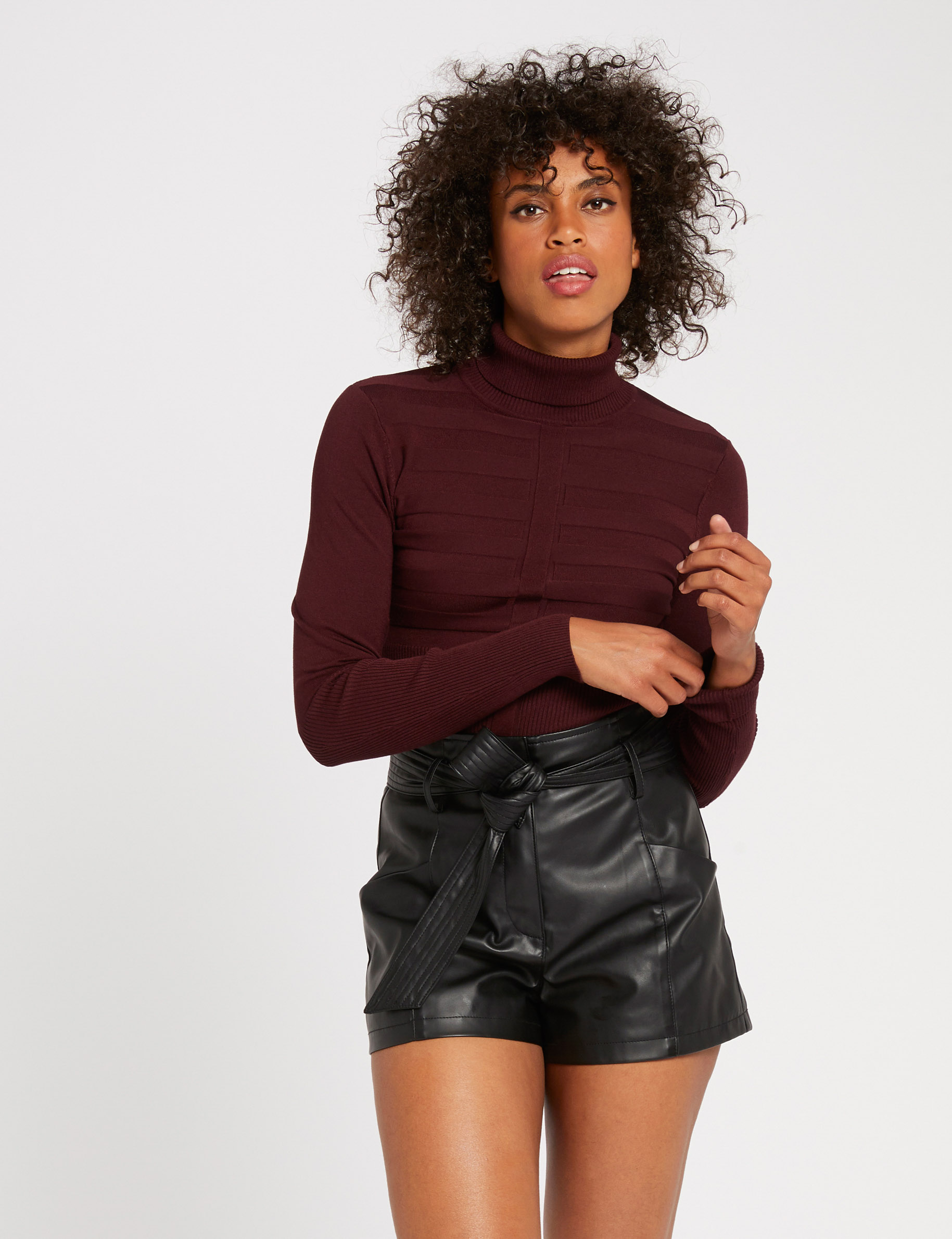 Pull manches longues col roulé violet fonce femme Pull manches longues col roulé violet fonce femme