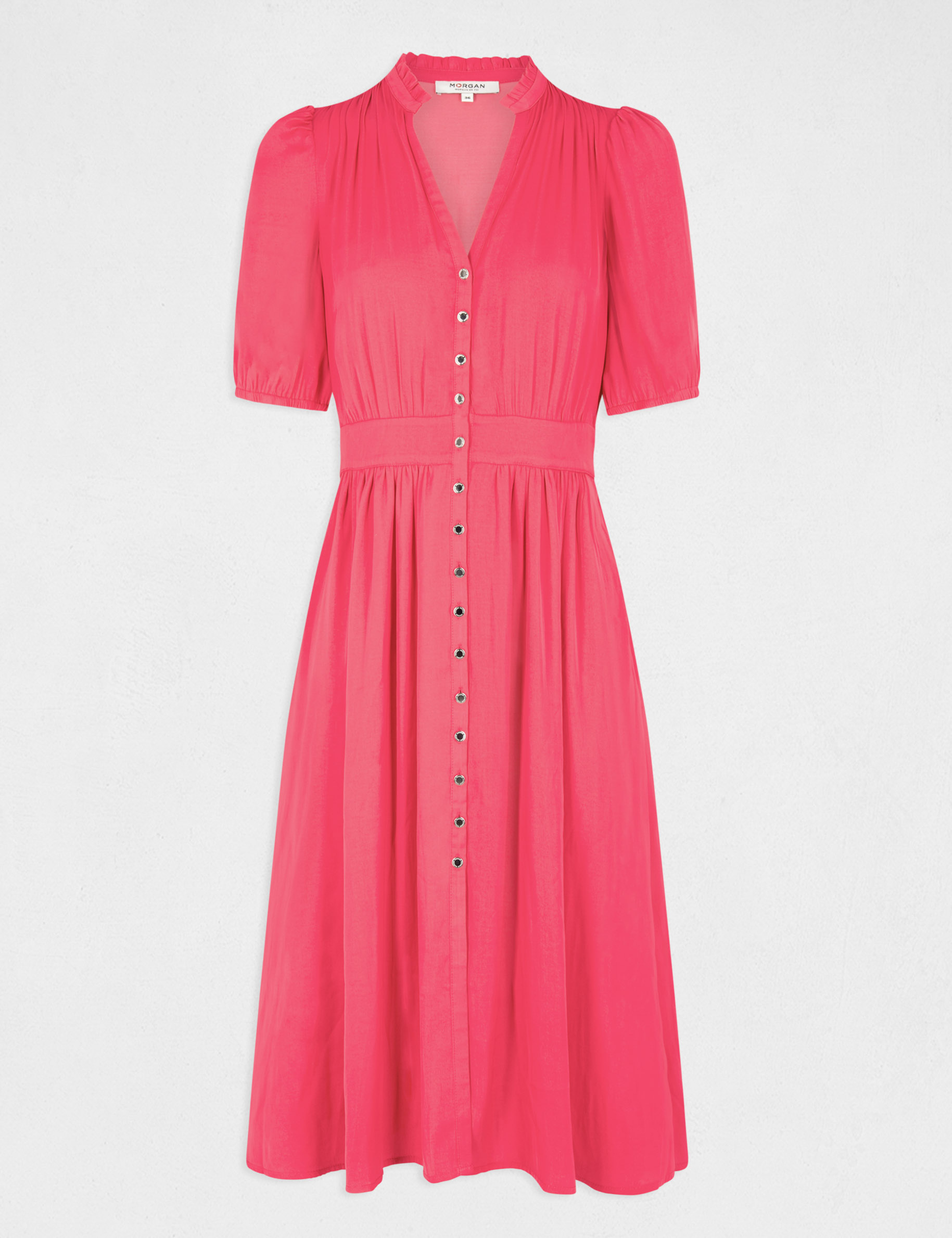 Robe manches 3/4 boutonnée à l'avant rose moyen femme Robe manches 3/4 boutonnée à l'avant rose moyen femme