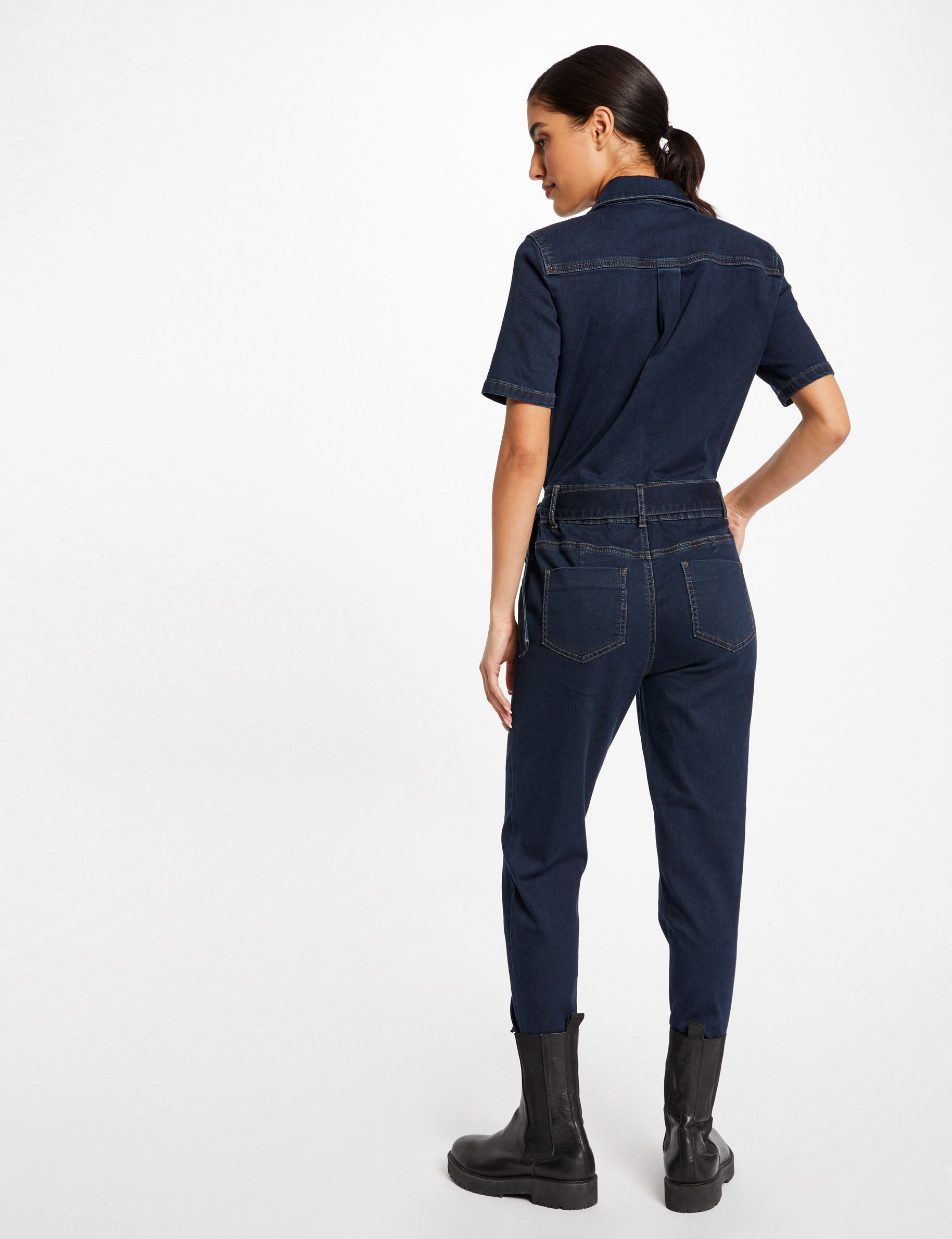 Combinaison En Jean Slim Pour Femmes - Combinaison Droite Manches Longues Boutonnée Mode